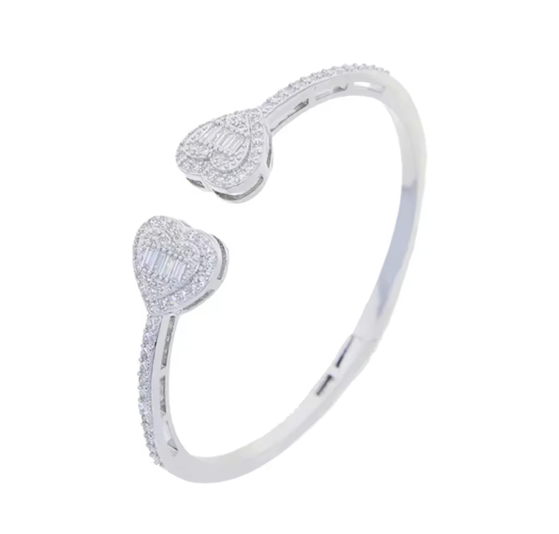 open heart bangle bracelet Baguette heart cuff bracelet,O