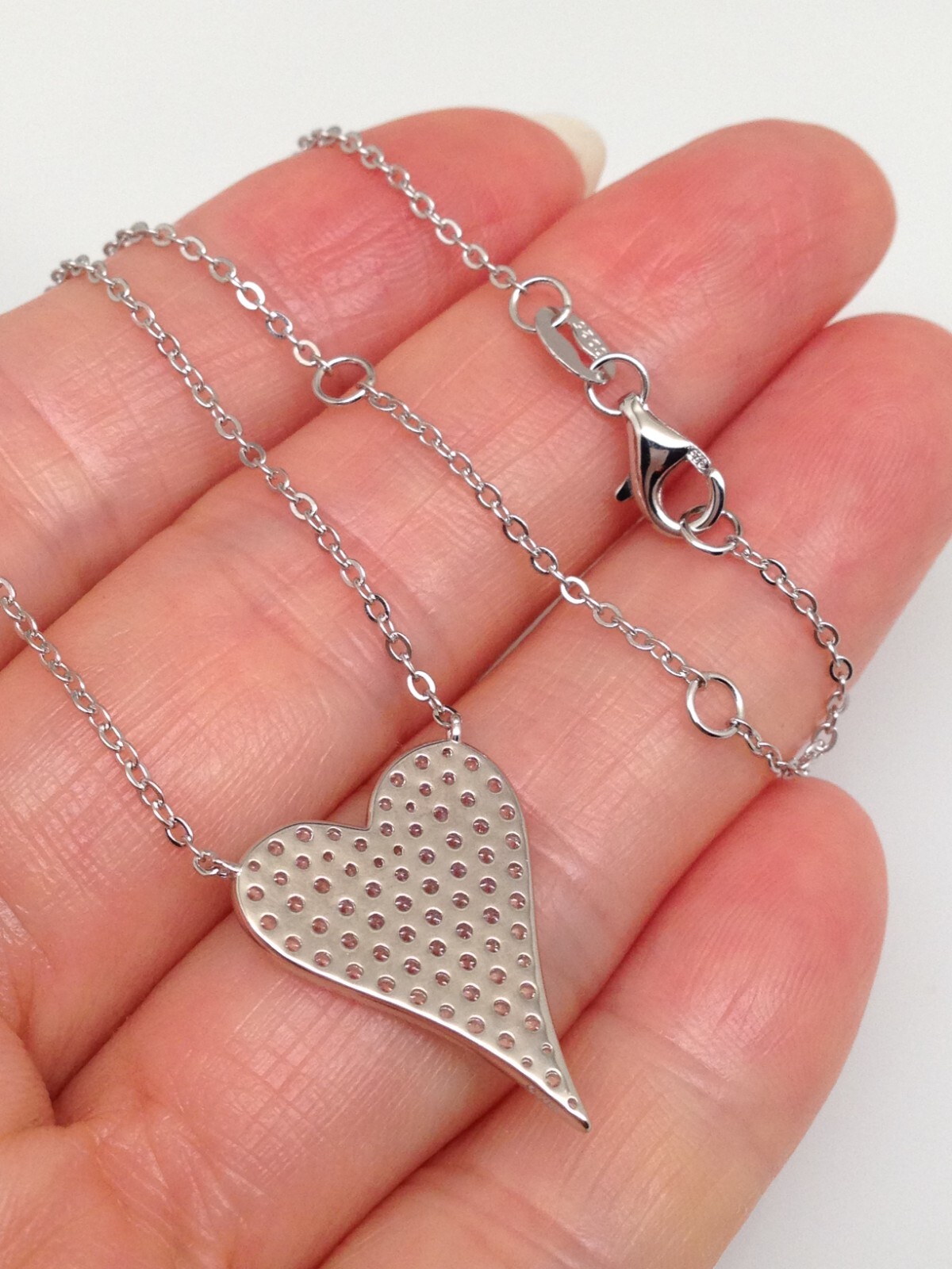 Cz Heart Pendant Necklace 925 Sterling Silver Pave Cz Heart Love Charm 19mm0.75″