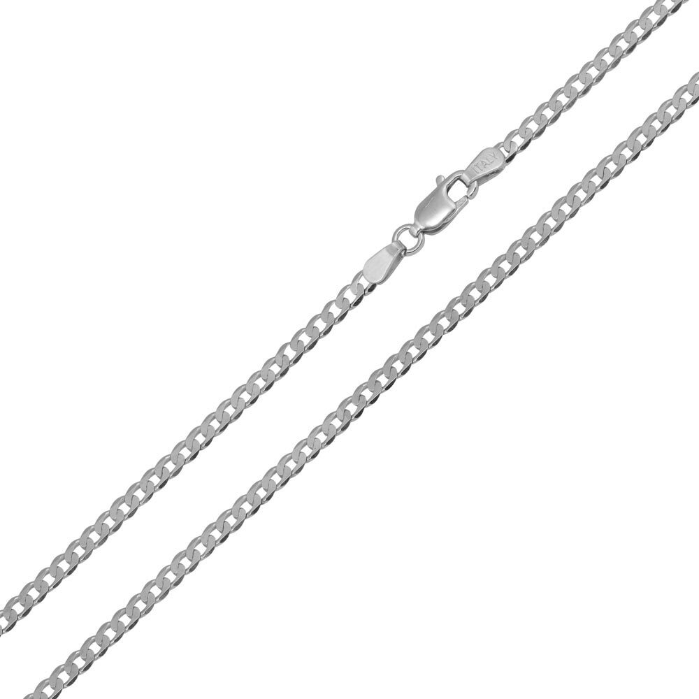 Sterling Silver Rhodium Finish 2.5mm Cuban Curb Link Chain Necklace, Made Italy