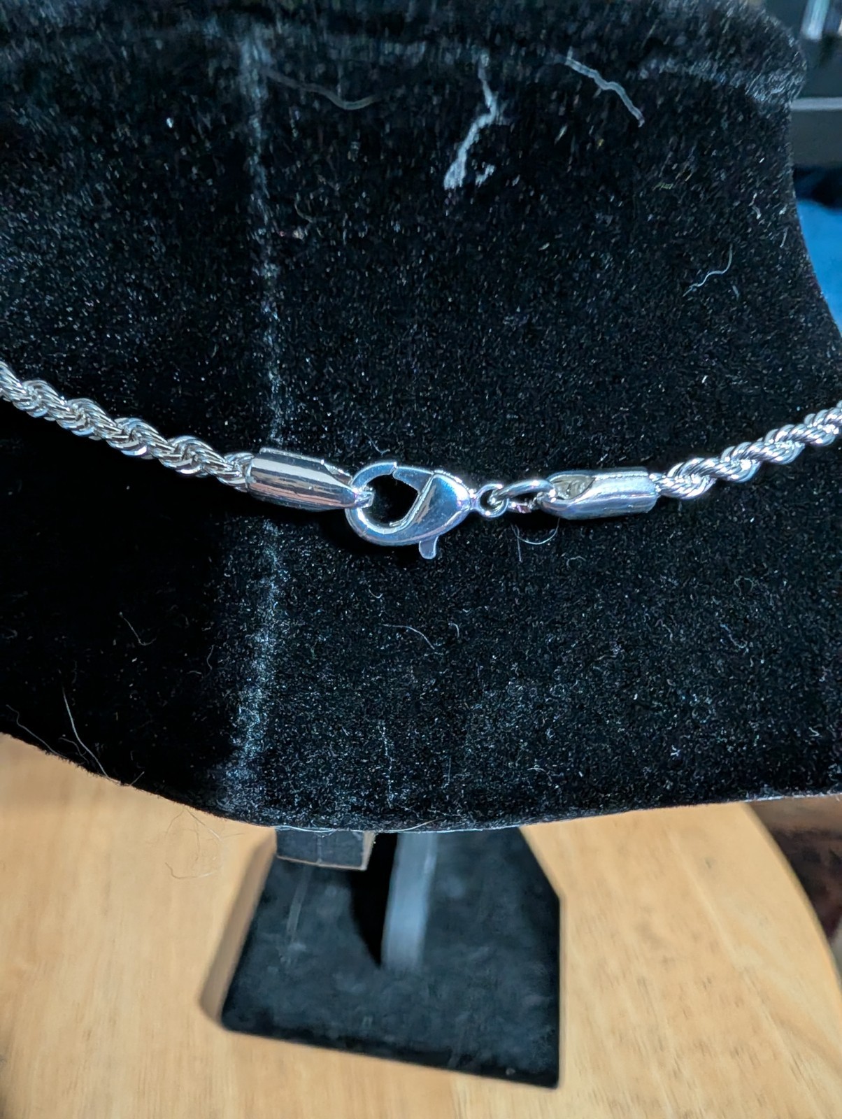 Silver Tone Rope Chain Necklace, Lobster Clasp Closure, No Stone, Undated Era