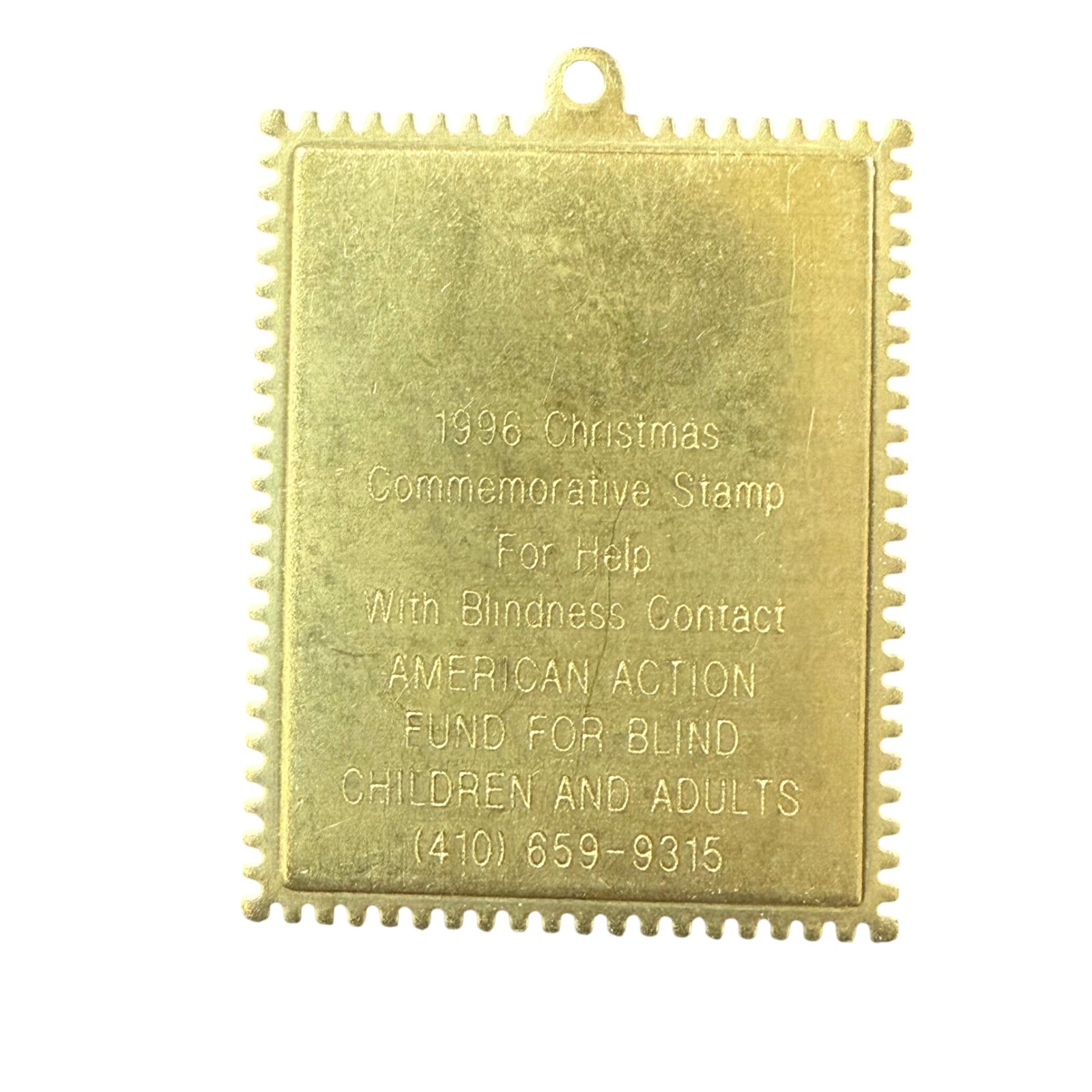 1996 Christmas Angel Stamp Pendant Necklace Commemorative Gold Tone