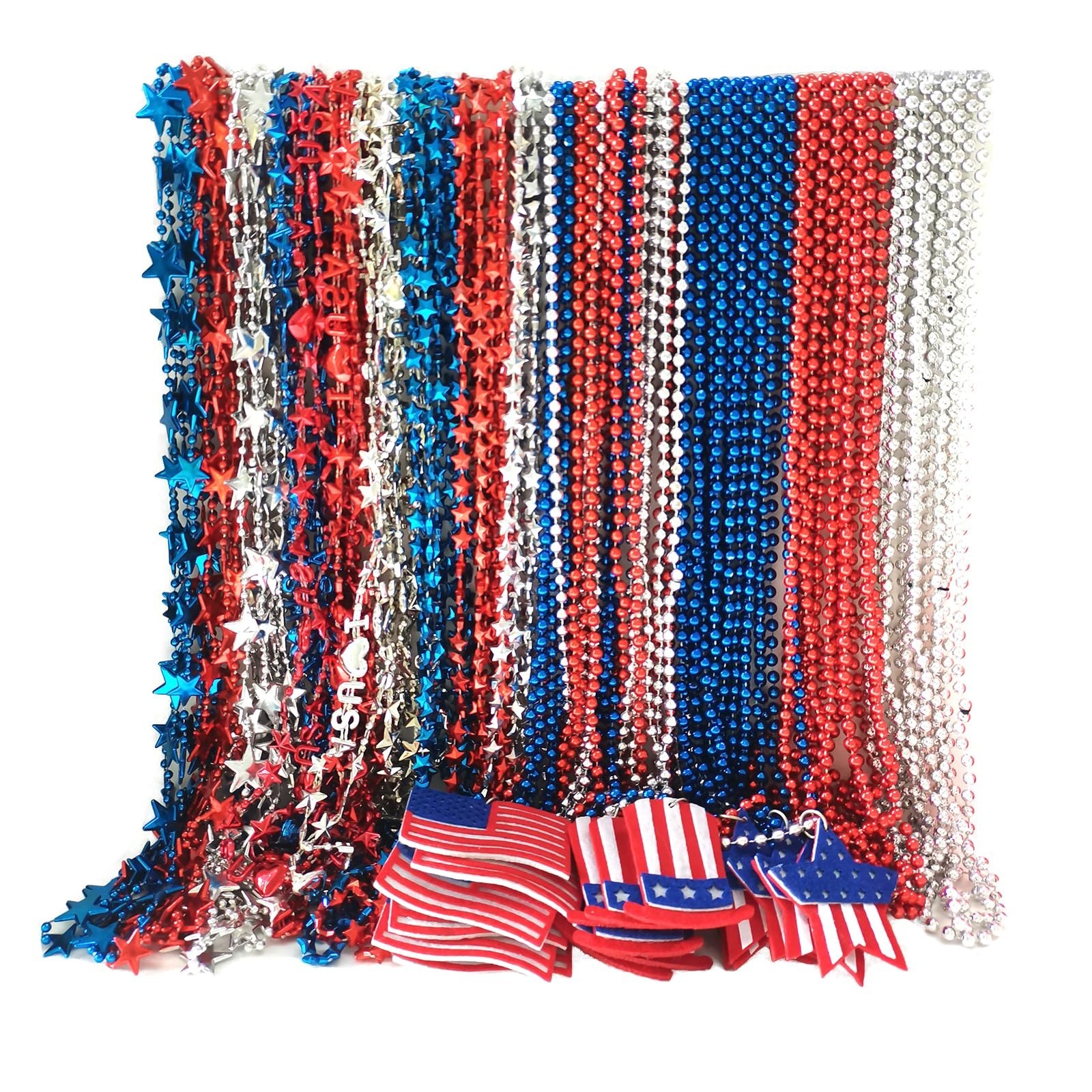 100 Pcs Patriotic Bead Necklaces – Red, White & Blue Parade Accessories for 4th