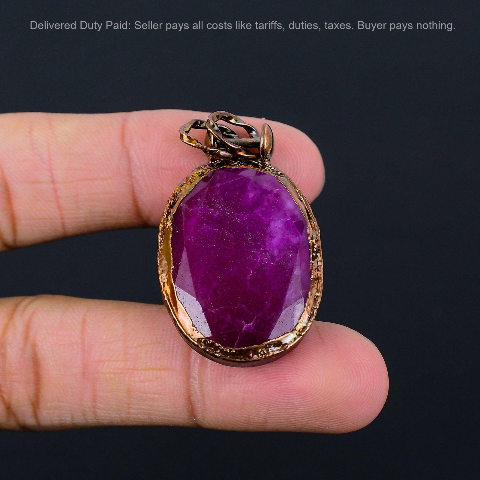Halloween Deal Kashmir Rubi Gemstone Copper Sister Electroformed Pendant Jewelry