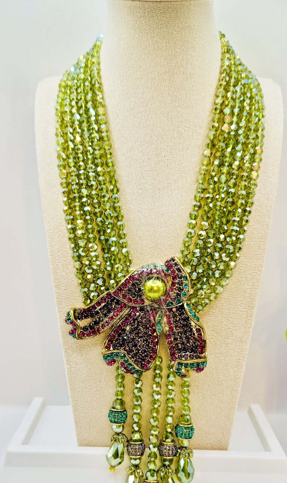 HEIDI DAUS Swarovski’s Peridot Crystal Beads Statement Necklace “Cala Lilly” NIP