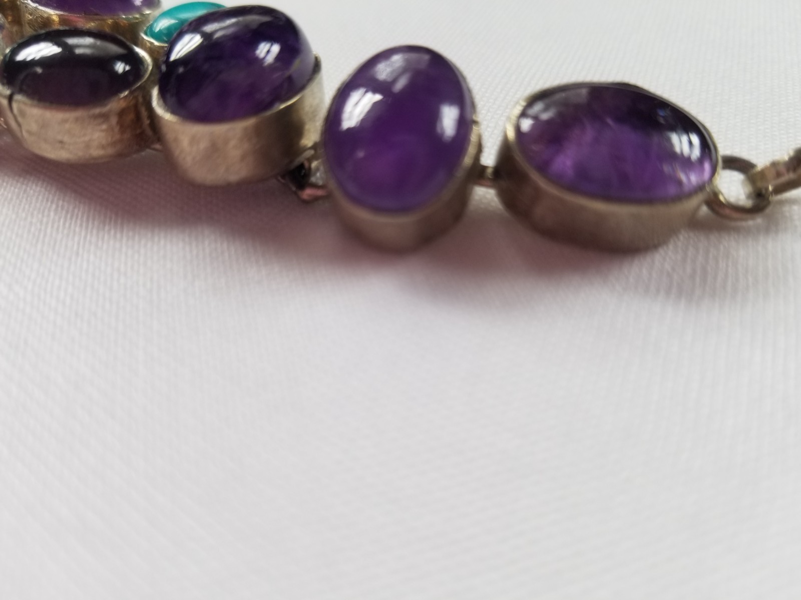 Multi Gemstone Flower Bib Statement Necklace Silver Amethyst Turquoise Handmade