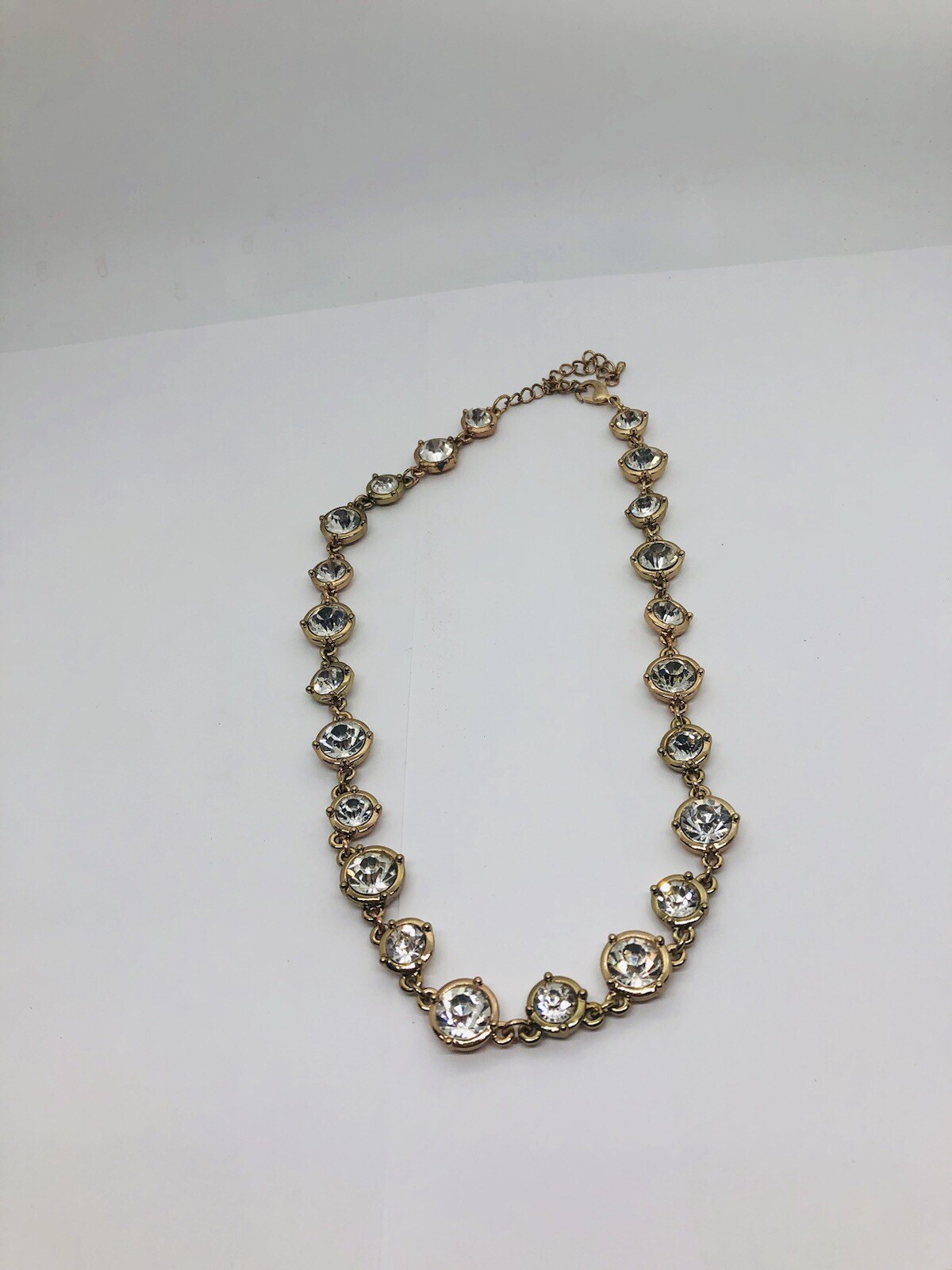 Clear rhinestone bezel set fashion necklace goldtone adjustable 17-20 inch