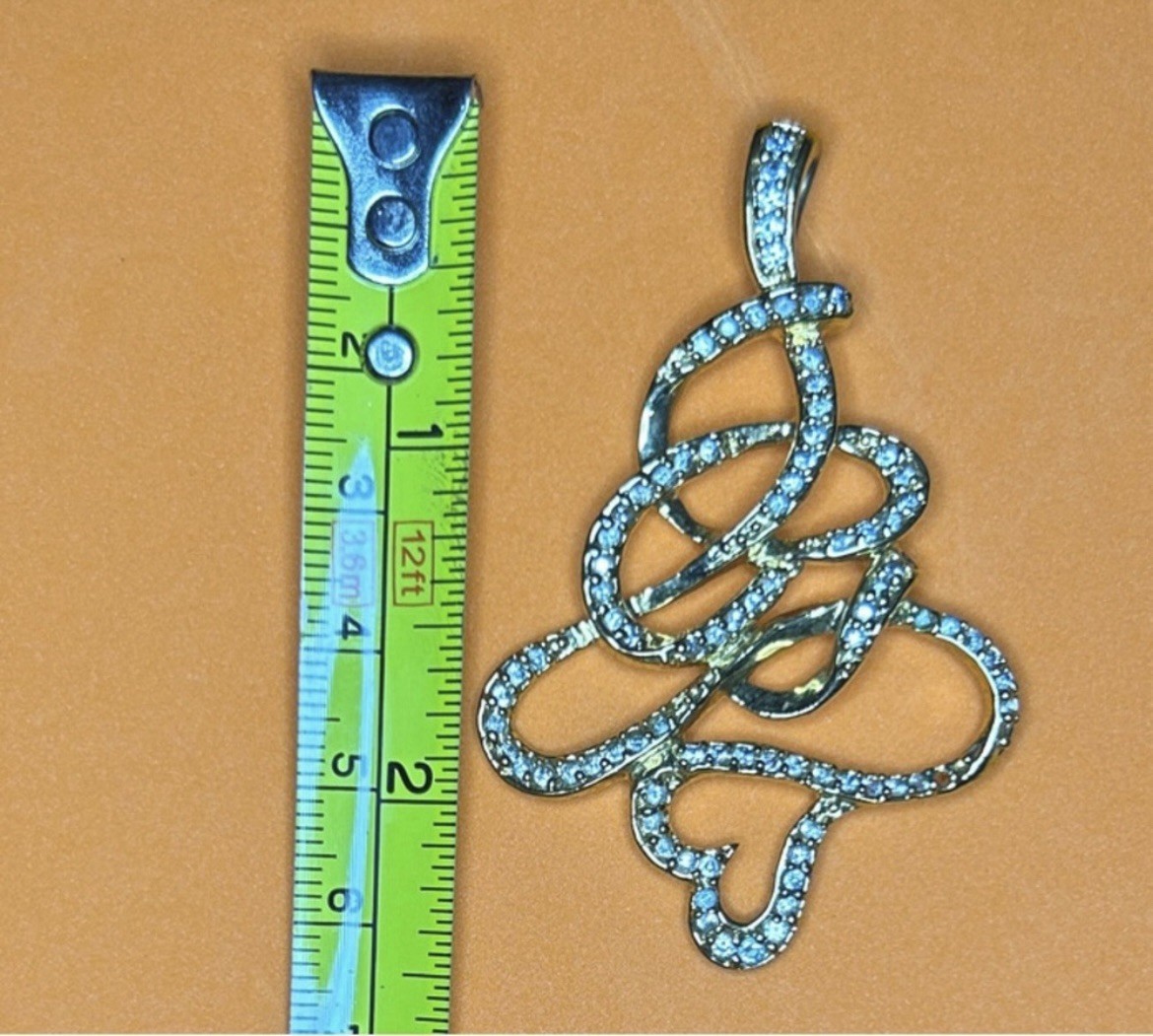 Gold Tone Heart Abstract Pendant Charm with White Crystal Accents, Modern Design