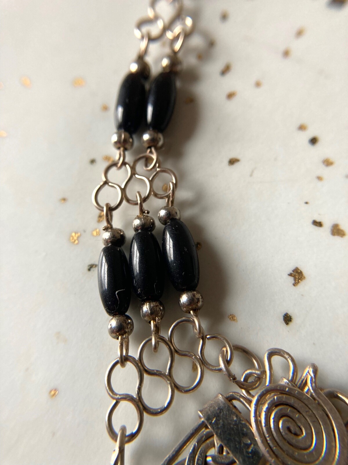 New Handmade Peruvian Alpaca Silver Black Beaded Chocker Necklace 17″ Long