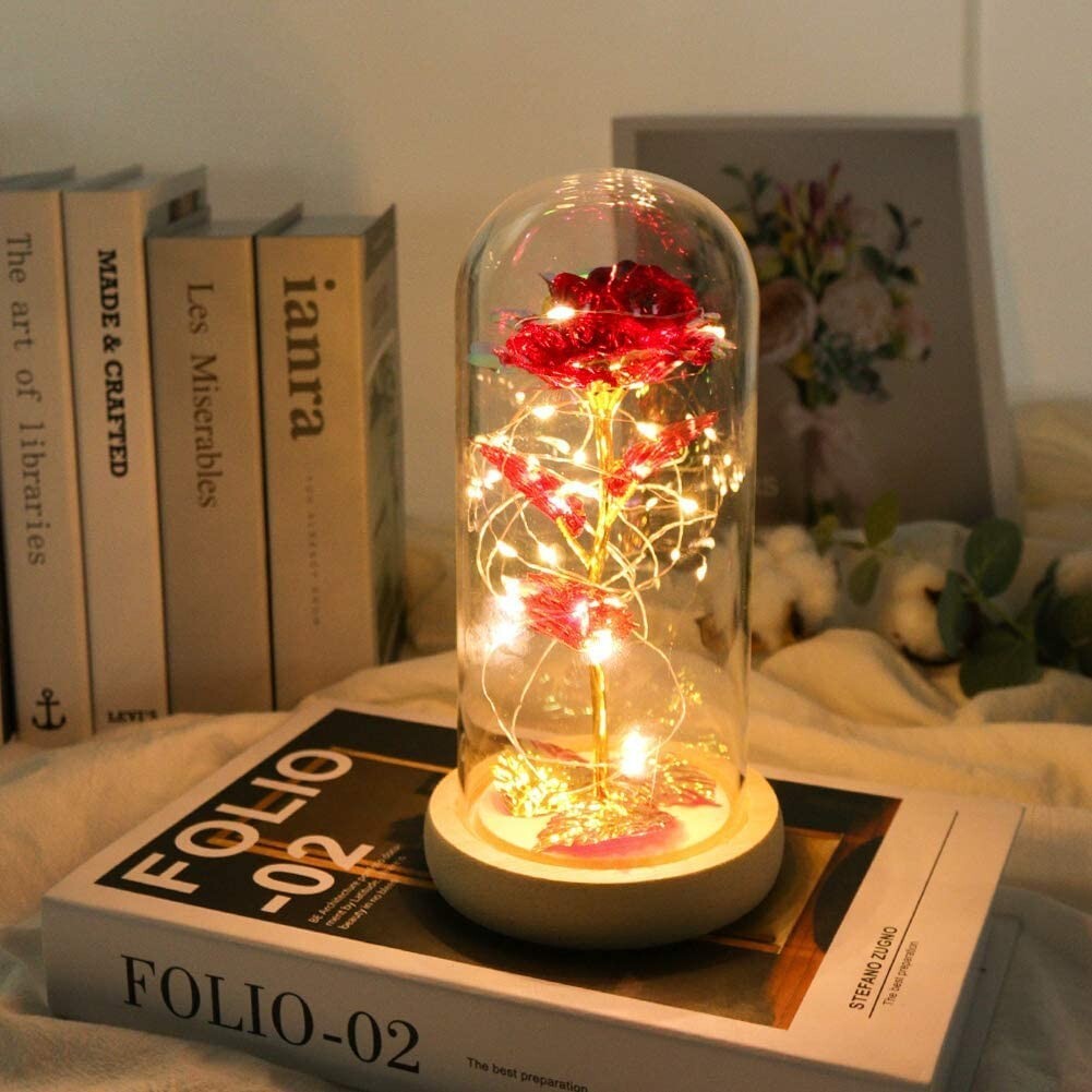 Enchanted Forever Rose In Dome Glass LED Light Valentine’s Day Girlfriend Gift