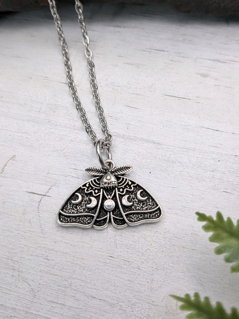 Luna Moth Pendant Necklace / Moon Phases / Nature Jewelry