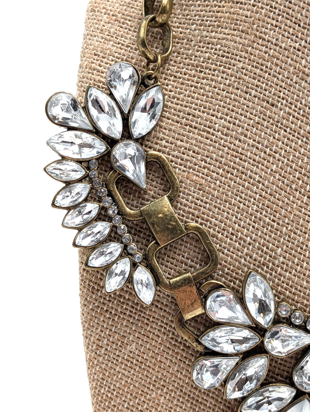Antique Bronze Tone With Big Colorless Rhinestone Statement Necklace