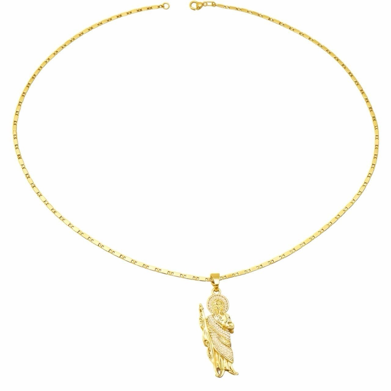 19 inch gold plated chain with 1.7 inch san judas pendant gold plated