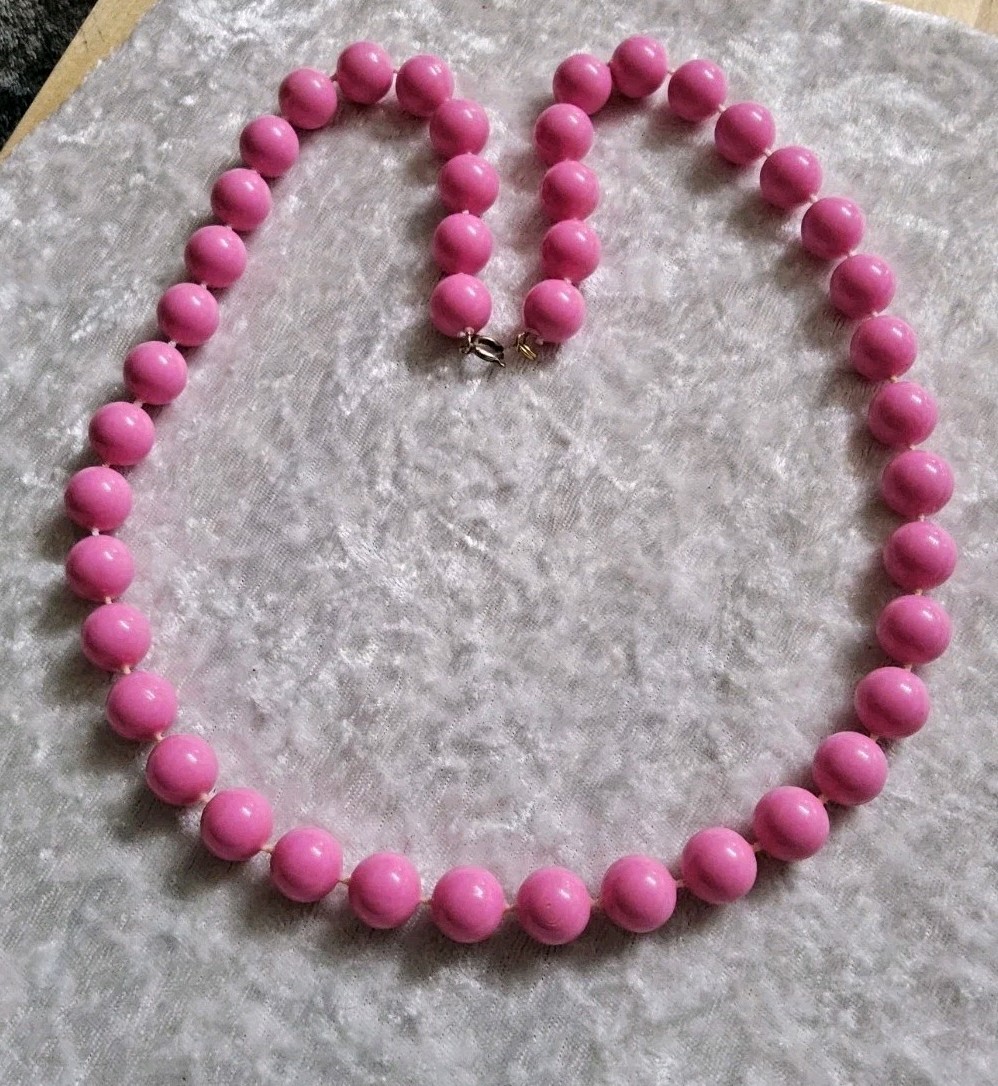 Hot Pink Spring Ring Round Beaded Necklace 24″
