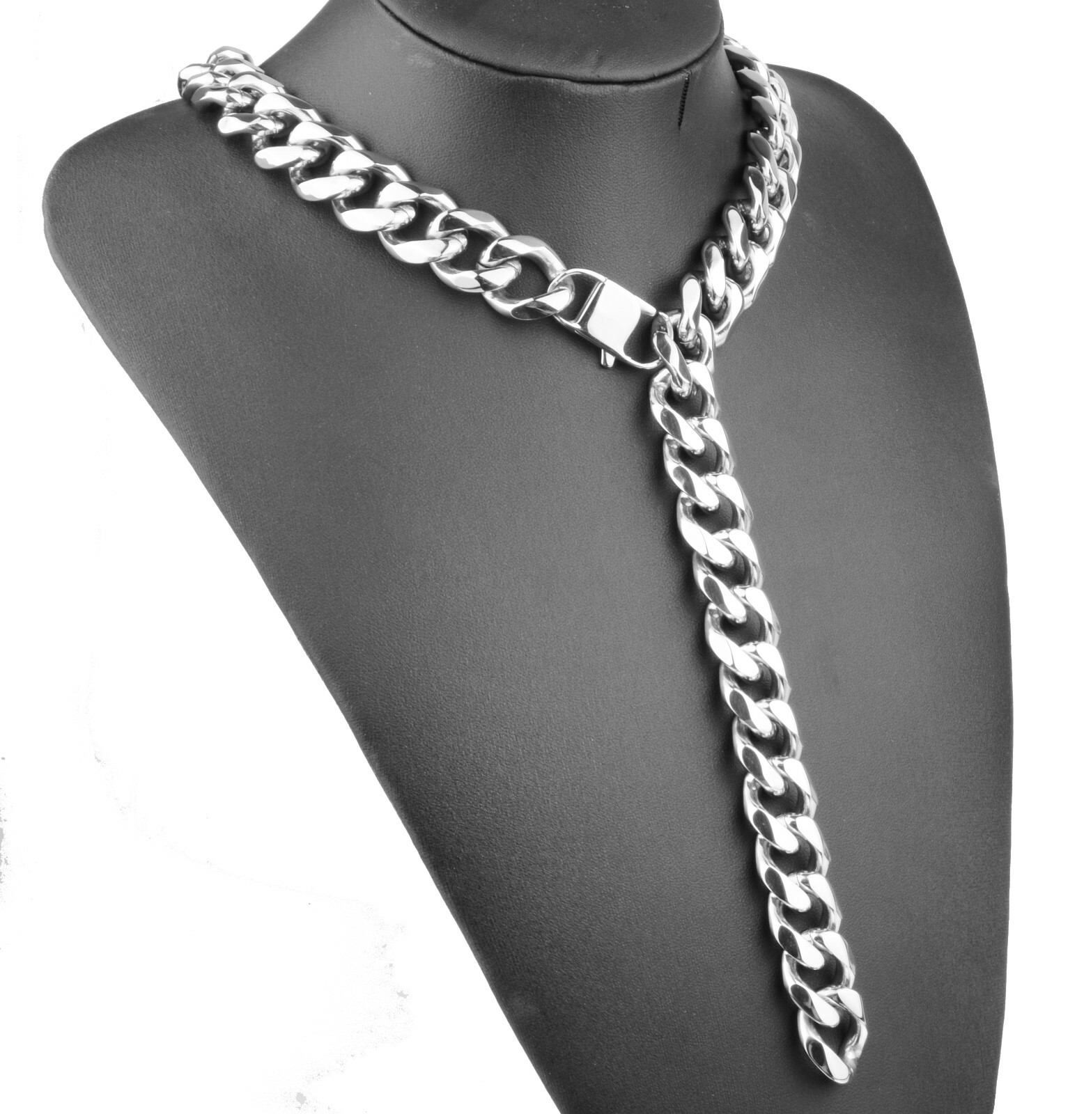 19mm 24″ Silver Heavy Men’s Chain 316L Stainless Steel CURB Cuban Link Necklace