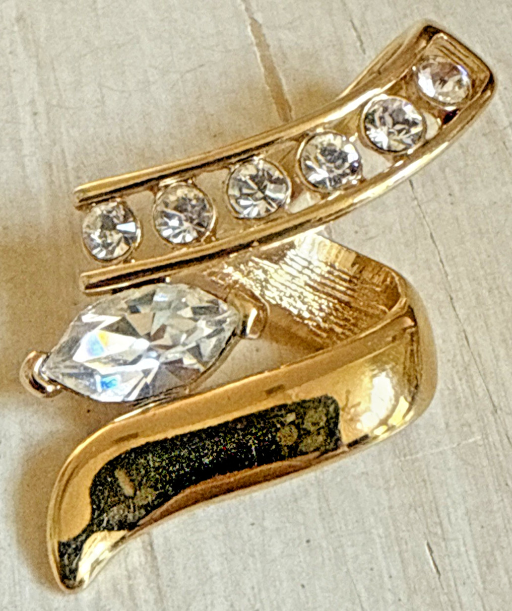 Premier Design Marquise Crystal Pendant Rhinestones Swirl Gold Tone