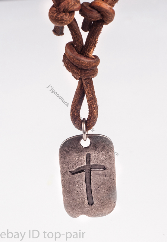 Mens Retro Metal Cross Pendant Genuine Leather Surfer Choker Bead Necklace