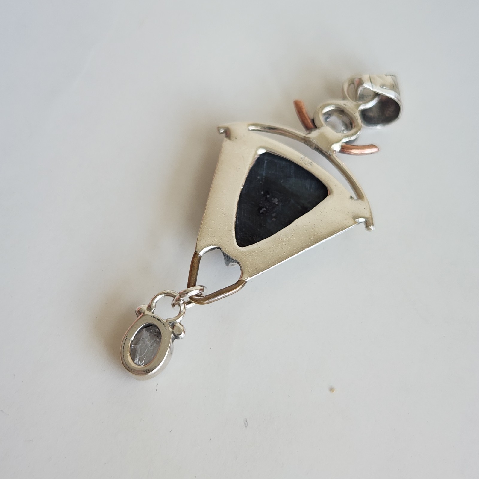 Sterling Silver Black Moss Agate Pendant 925 Artisan Mixed Metal 5.3g
