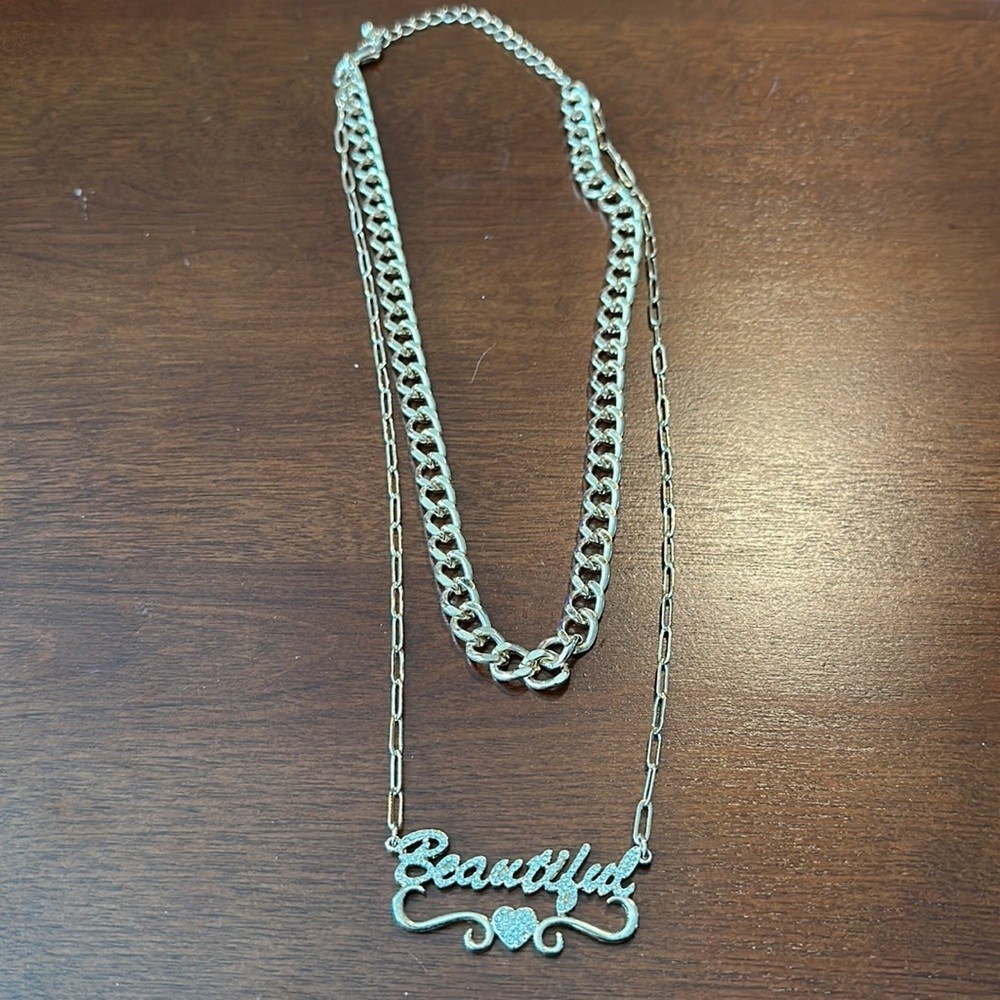 Double strand “Beautiful” necklace with rhinestones