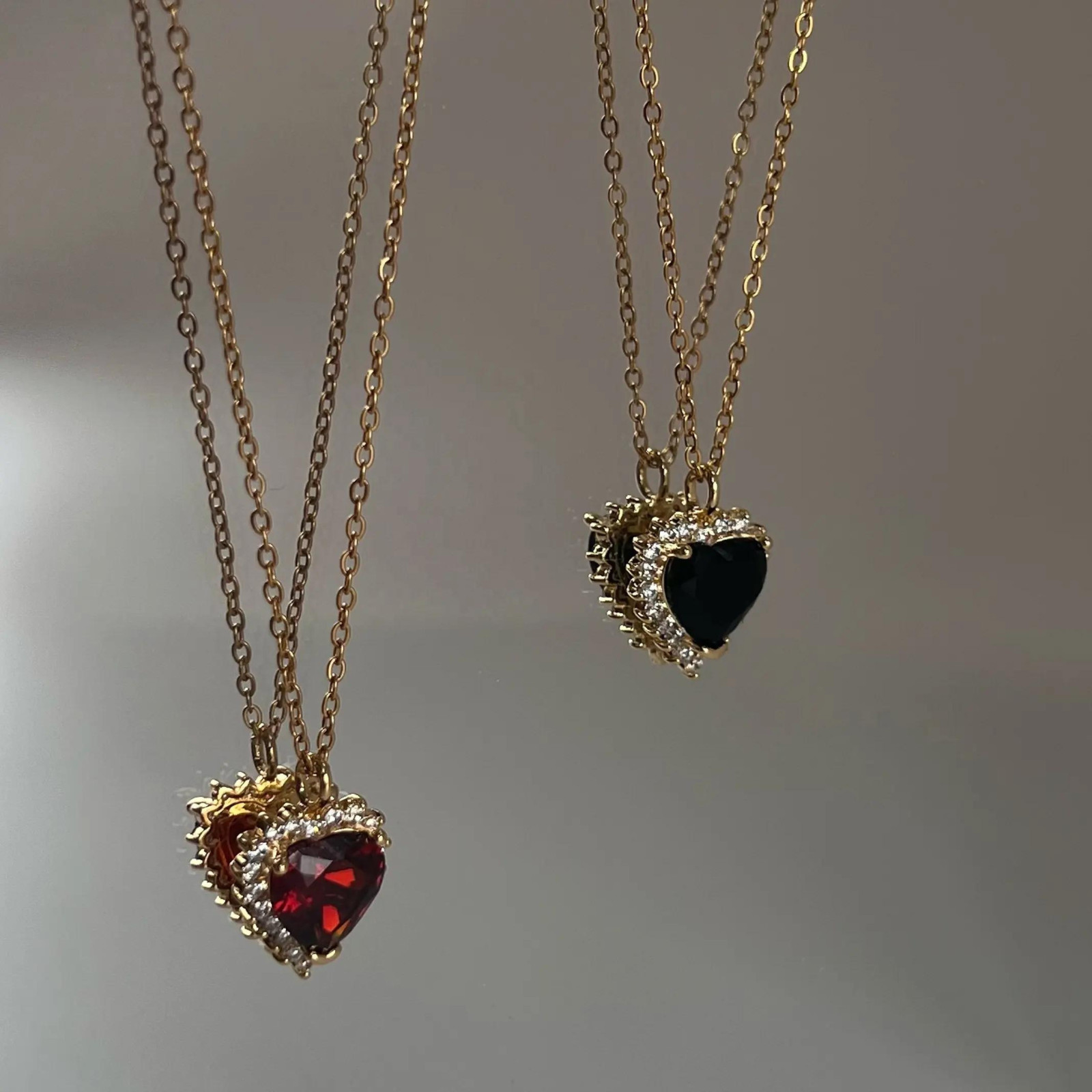 18K Gold Plated Stainless Steel waterproof Zircon Heart pendant necklace Women