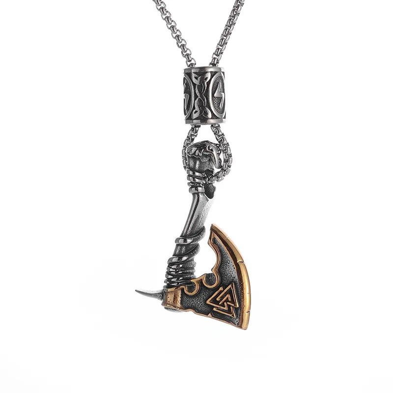 Men’s Fashion Jewelry Silver And Gold Viking Nordic Ax Axe Pendant Necklace 554