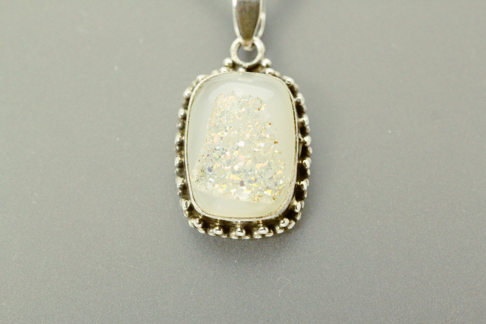 925 Sterling Silver Margarita Chain w Faux Druzy Pendant 7.6 grams 24″ (NEC5650)