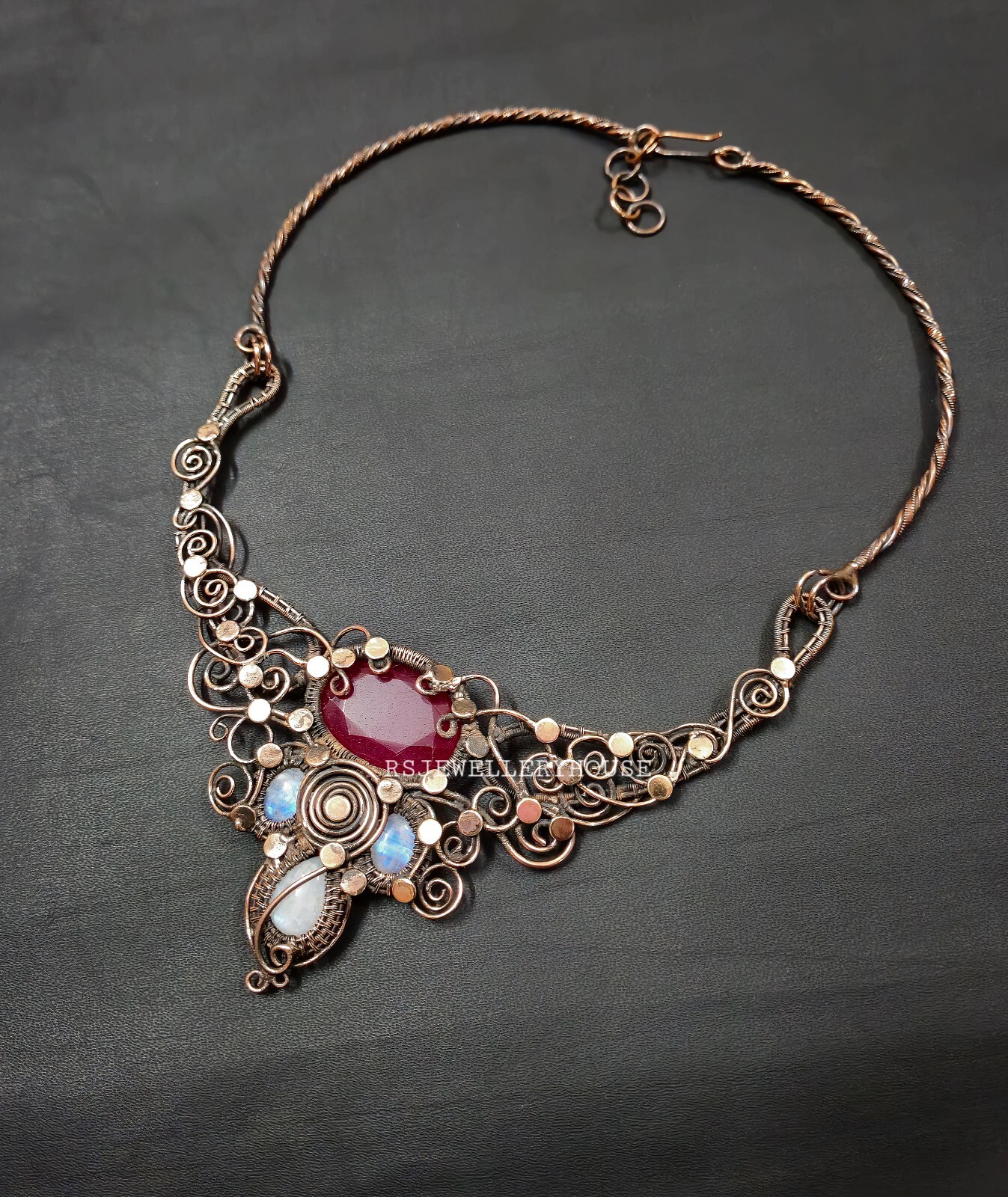 Faceted Kashmir Ruby Necklace Wire Wrapped Necklace Unique Style Wire Jewelry