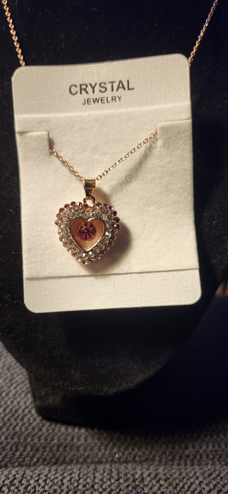 Vtg Red Colored Crystal Heart Necklace 16-20in Adjustable Chain