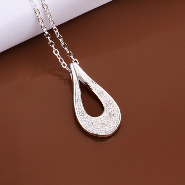 Elegant 925 Sterling Silver Filled Water Drop CZ Pendant Woman Necklace N-A596