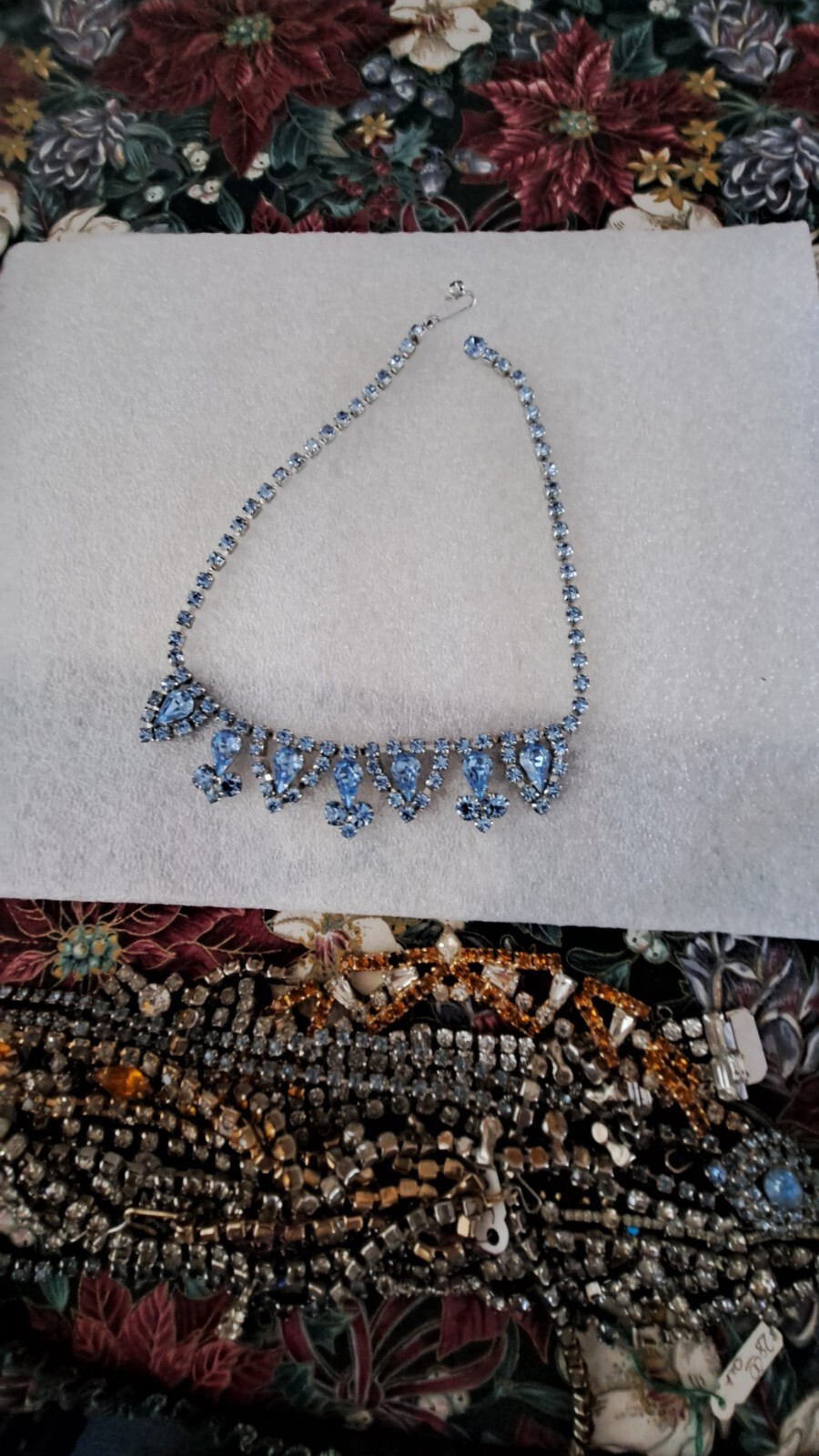 Weiss Vintage Icy Blue Rhinestone Design Necklace Ornate Design