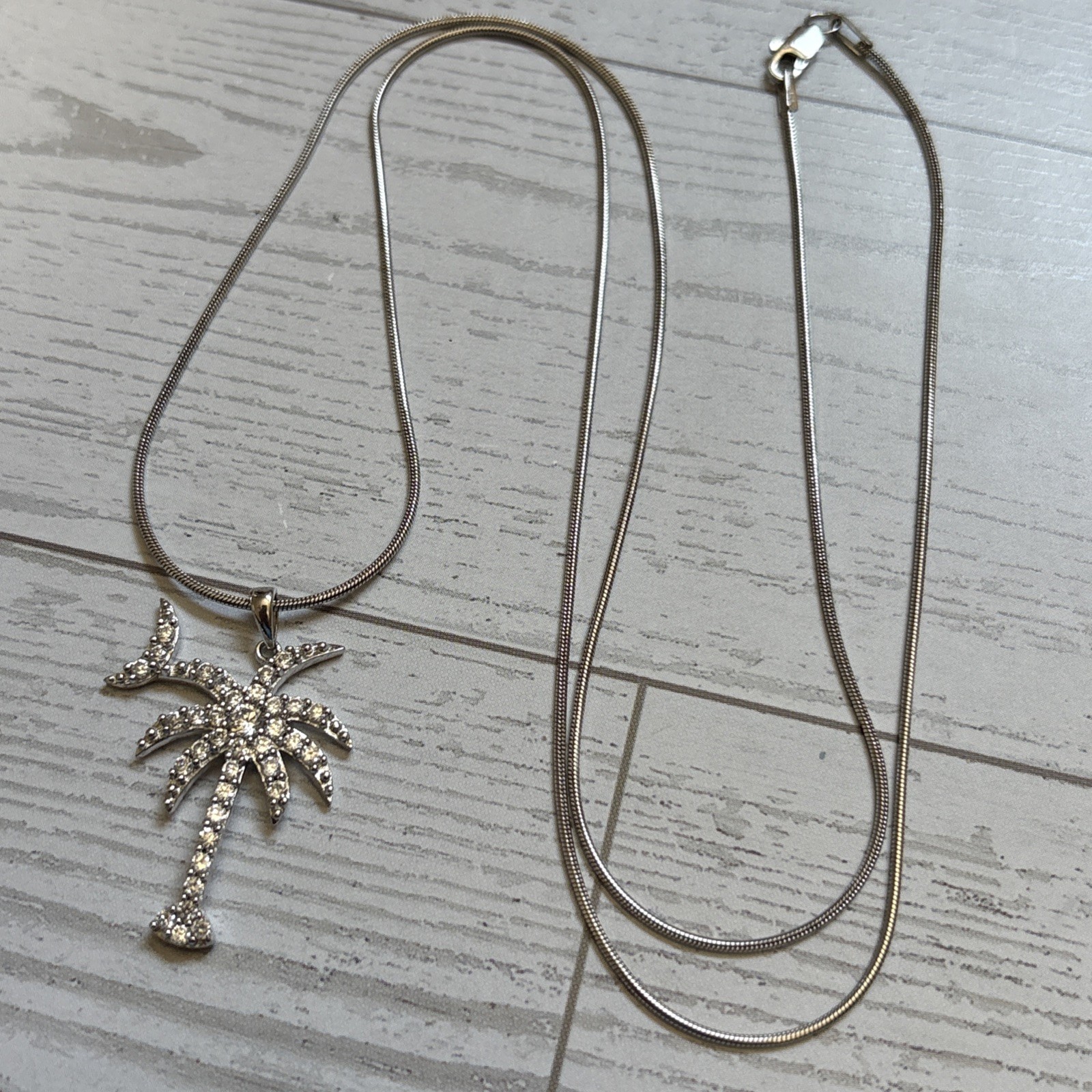 925 Sterling Silver CZ Palm Tree Pendant Necklace Tropical Beach Jewelry
