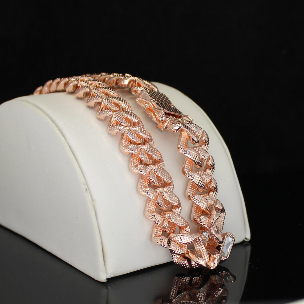 Mens 16mm Iced Baguette CZ Square Miami Cuban Link 14k Rose Gold Plated Necklace