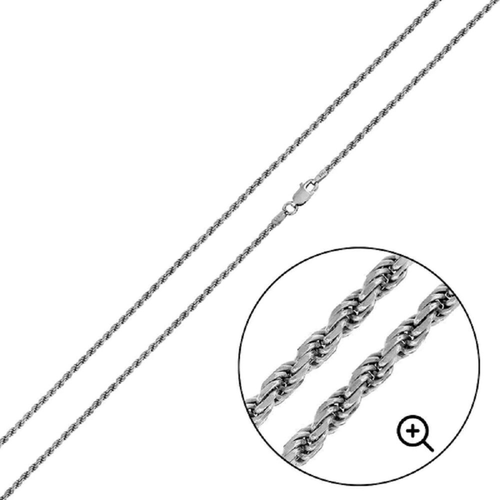 Sterling Silver Rhodium Finish 1.2 mm Rope Chain Necklace, Made in Italy