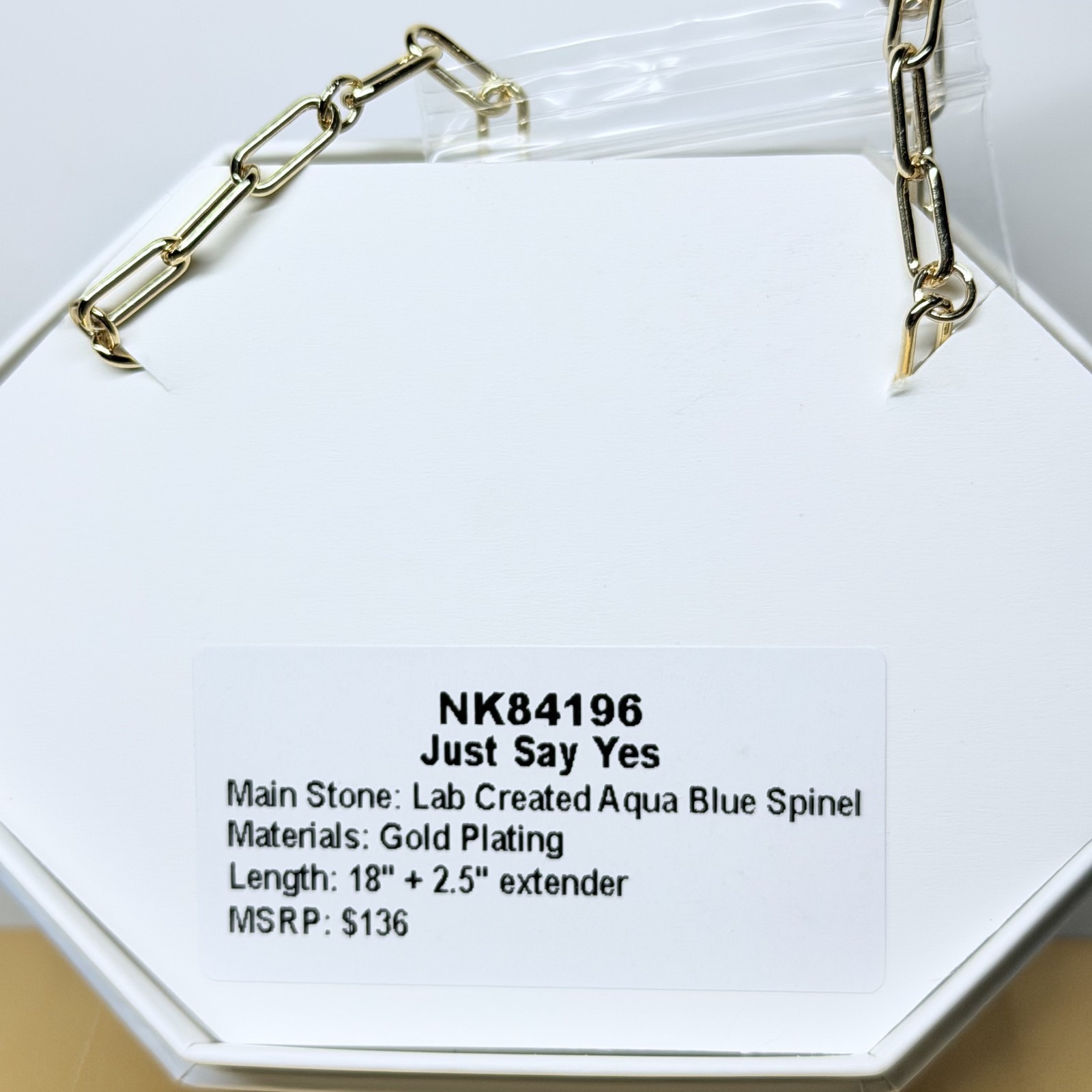 Bomb Party Necklace “Just Say Yes” NK84196 Aqua Blue Spinel on Gold