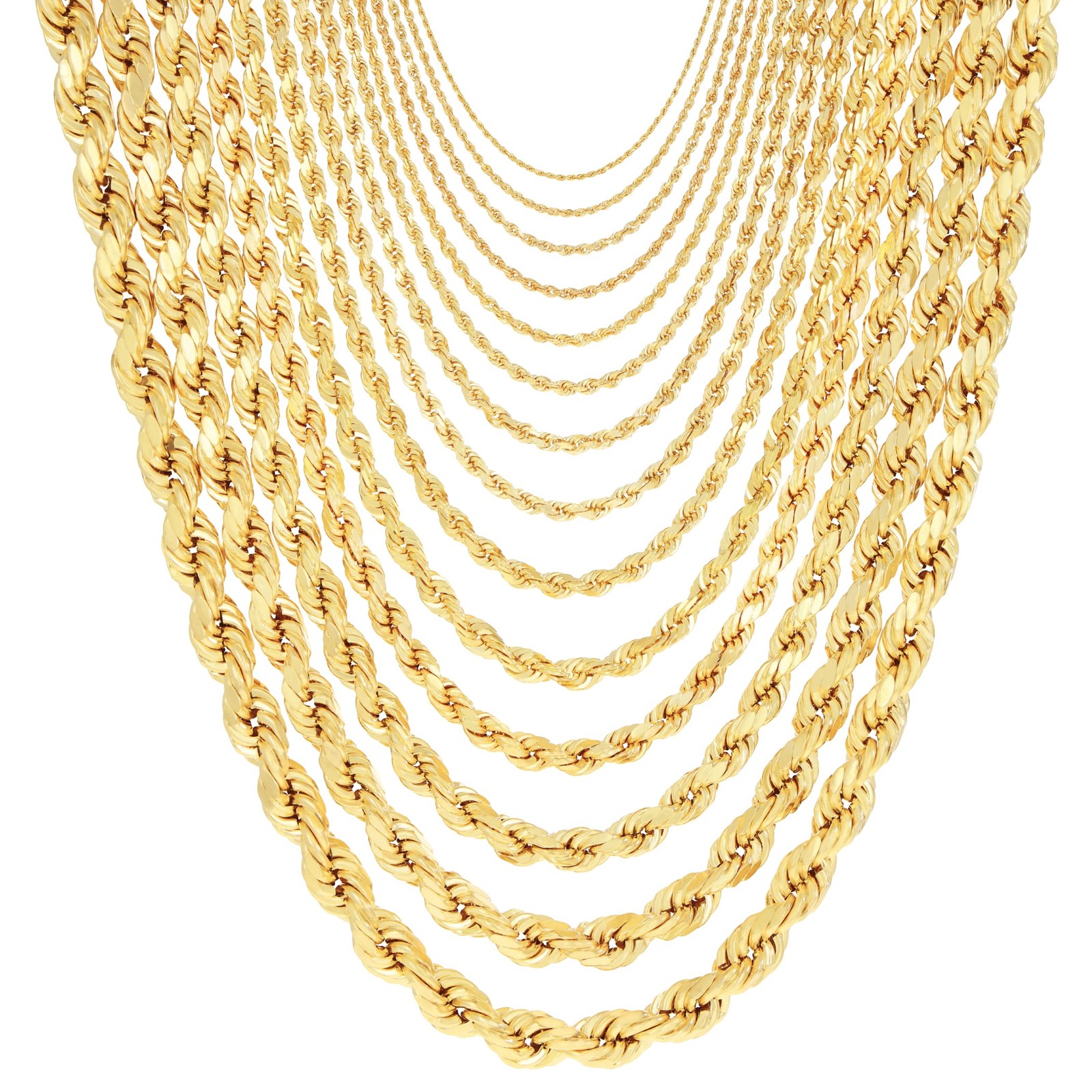 10K Yellow Gold 1.5mm-10mm Diamond Cut Rope Chain Necklace Mens Women 18″- 28″
