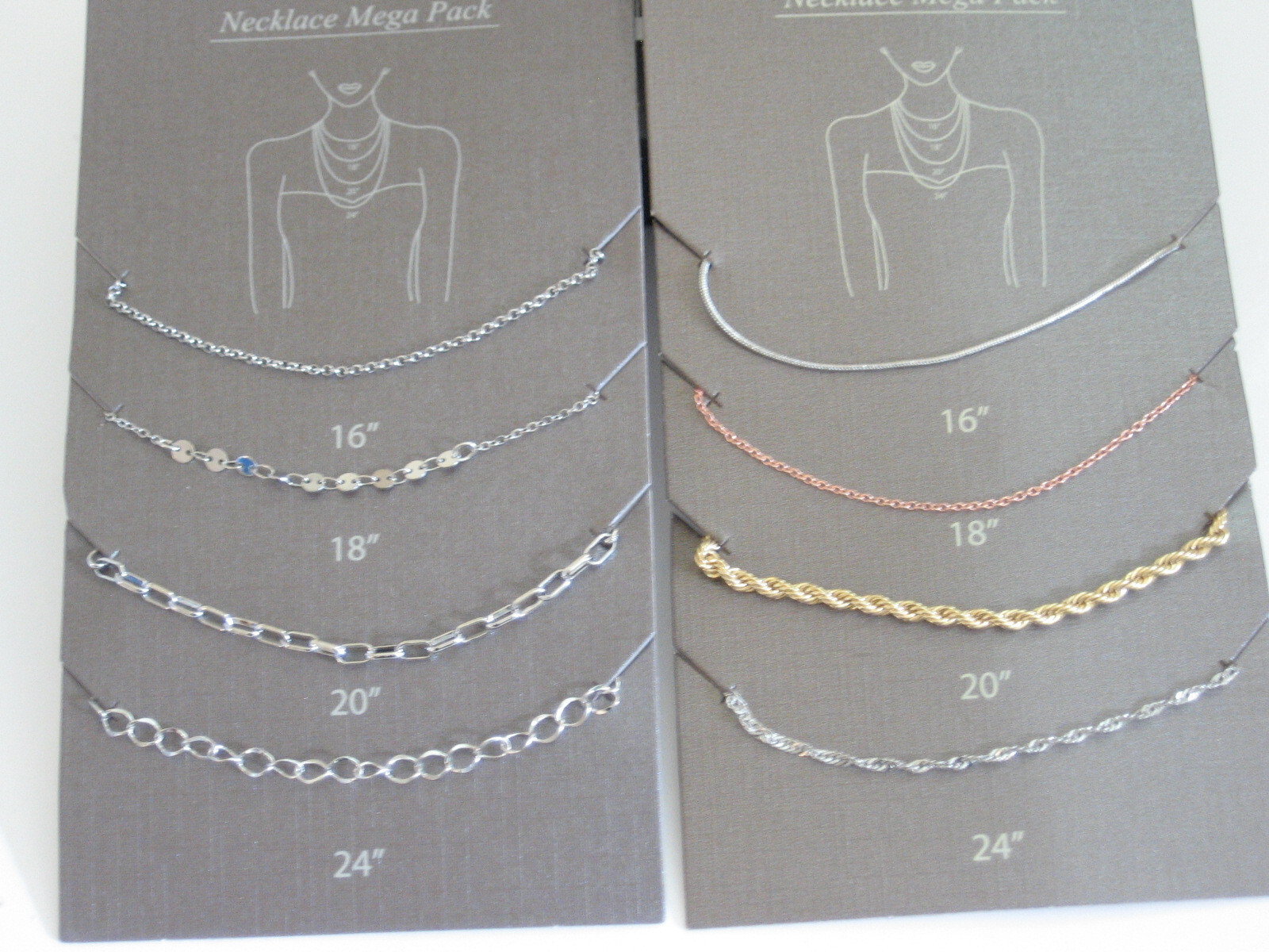 2 Mega Pack Chain Necklaces 16/18/20/24″ Lengths Silver Gold Assorted Styles NWT