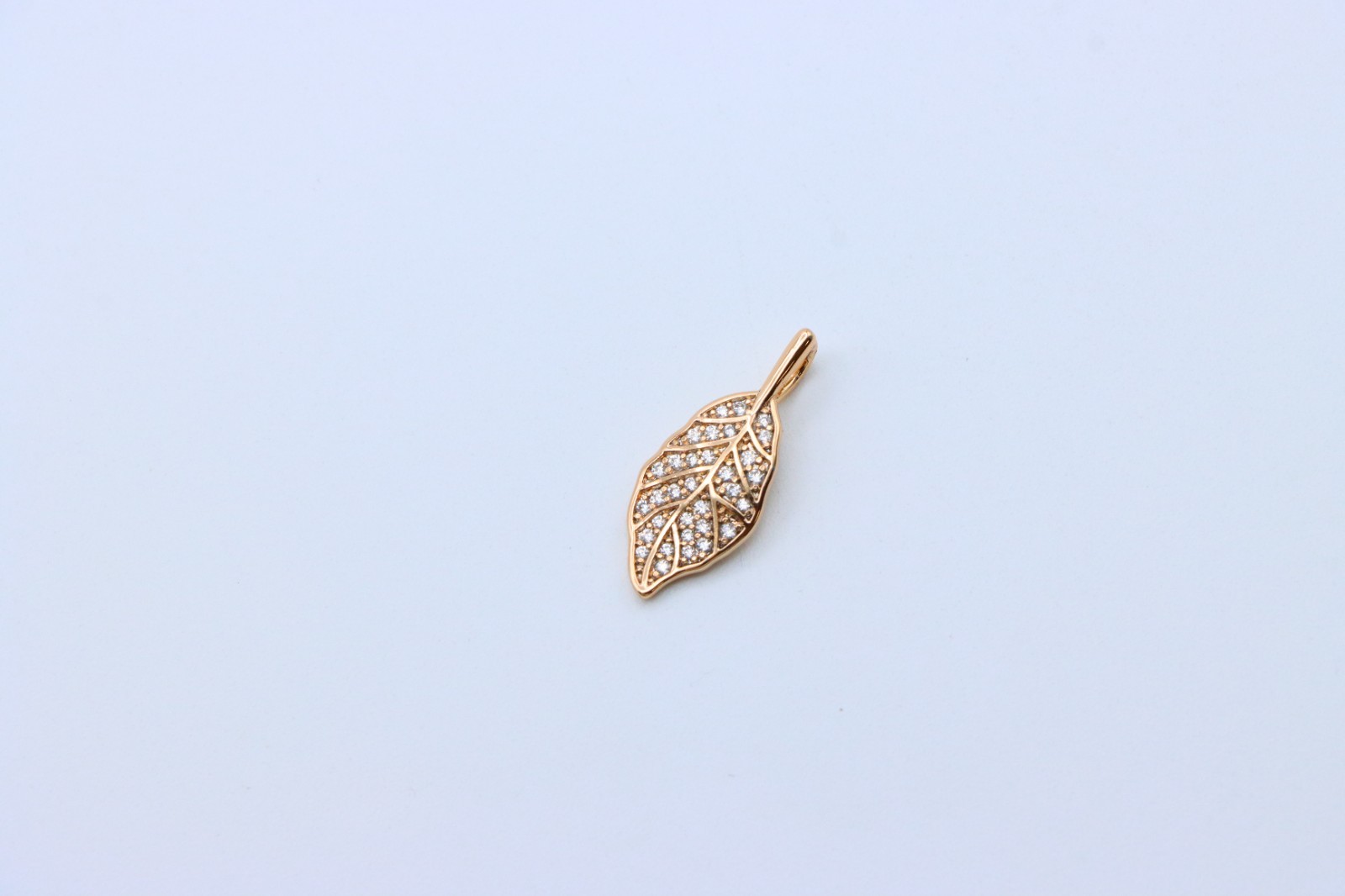 Elegant Leaf Design Rose Gold Pendant with Sparkling White Stones, XPPT1868