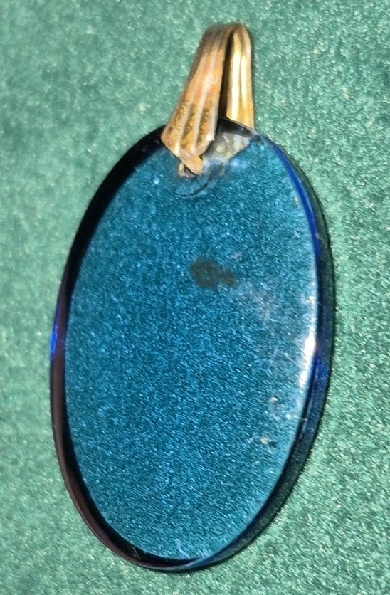 Blue Glass Oval Stone Charm Pendant with Bail