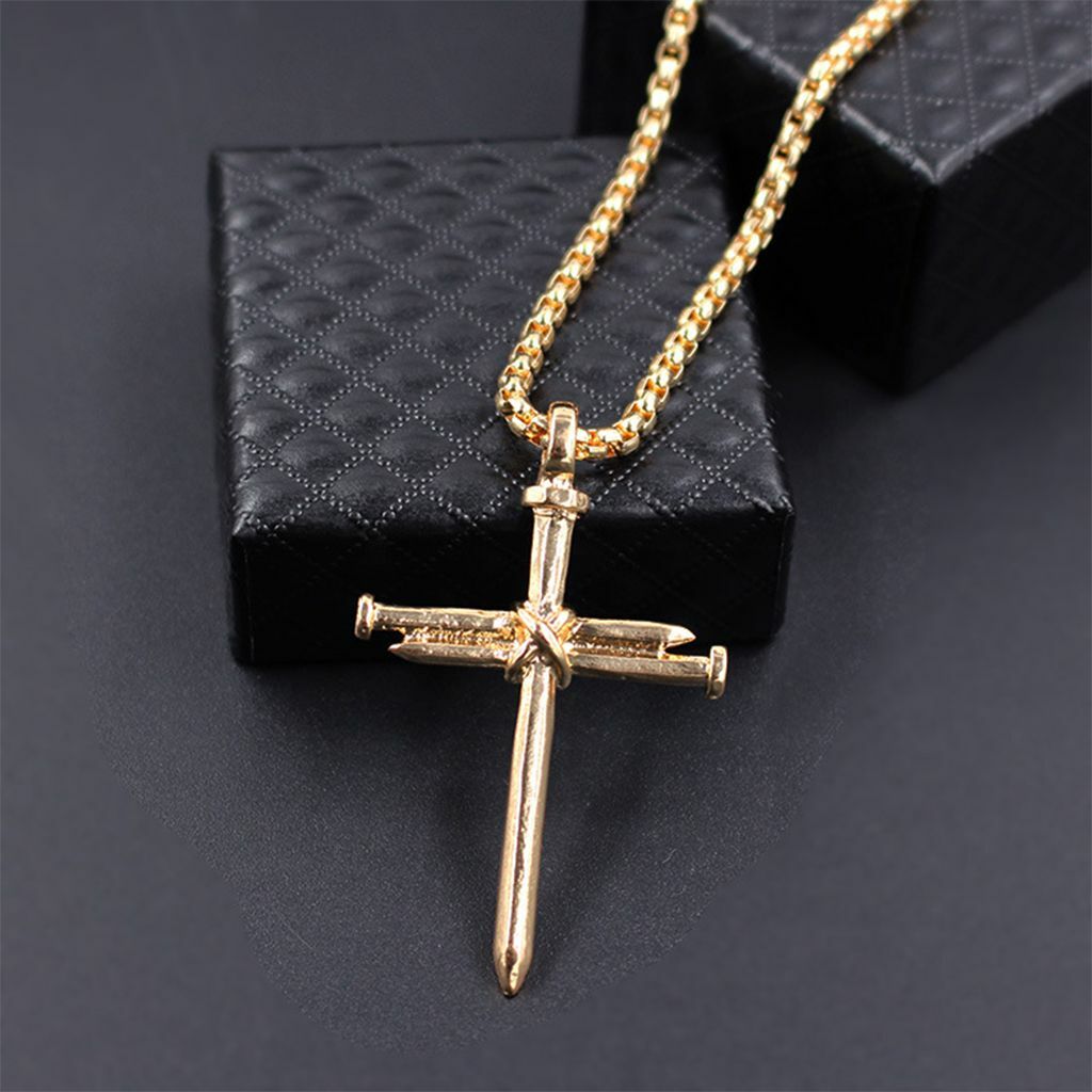 Stainless Steel Male Jesus Christ Nail Cross Crucifix Pendant Necklace Chain USA