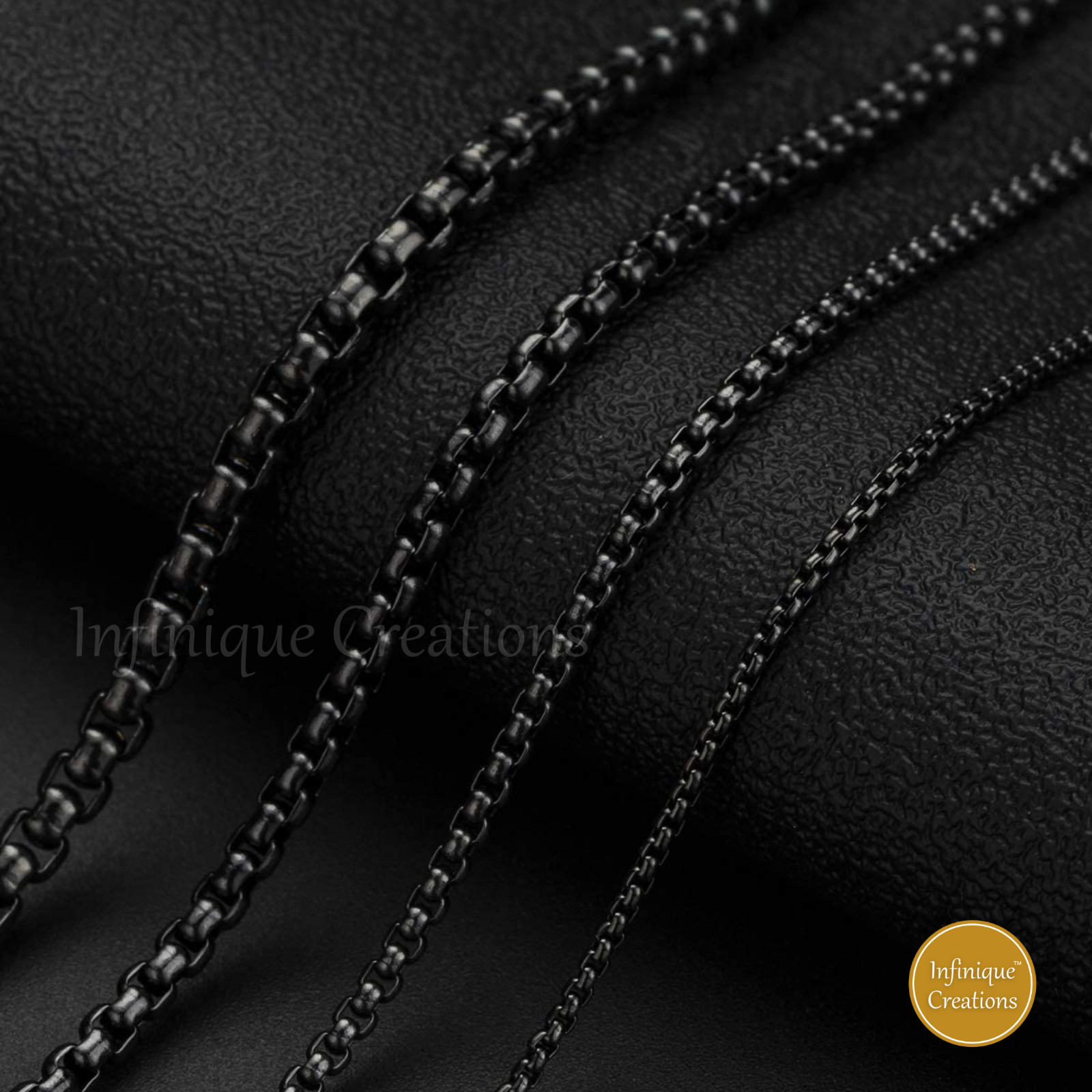 18k IP Black Plated Stainless Steel Round Box Chain Bracelet Necklace 7-38″