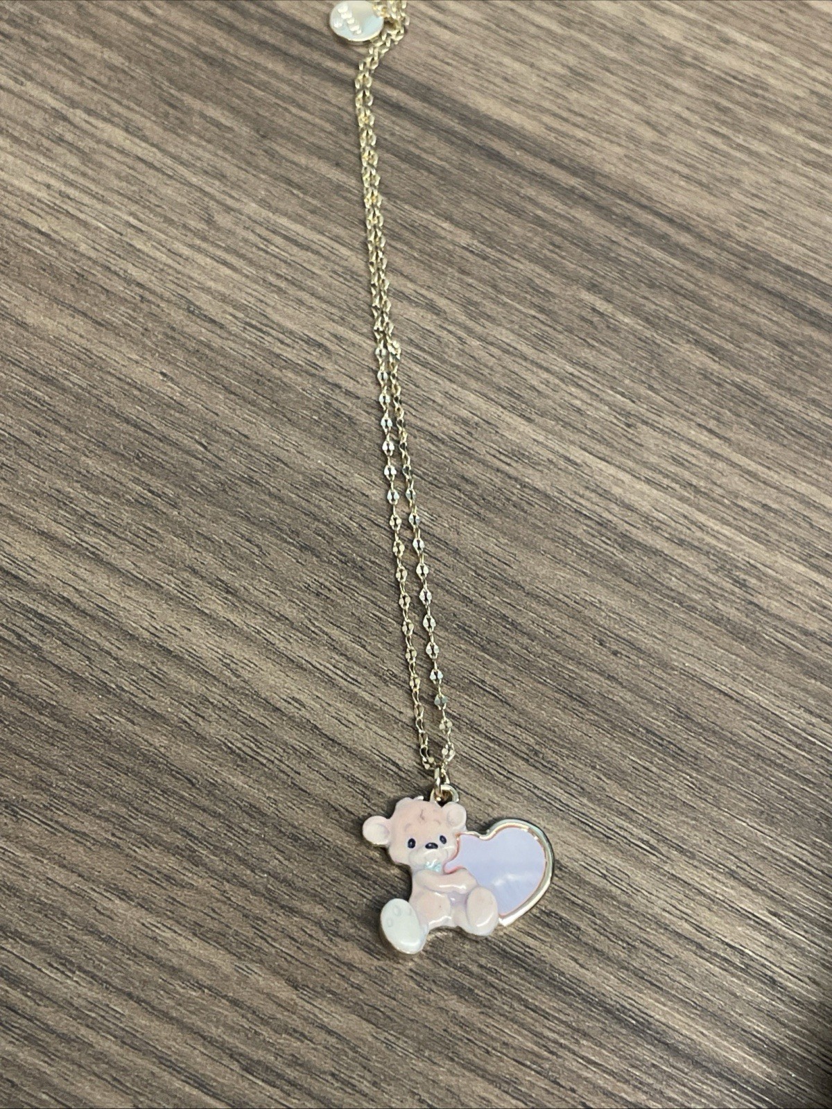 Precious Moments Bear & Heart Necklace Fine Silver Plated Gold Tone & Enamel