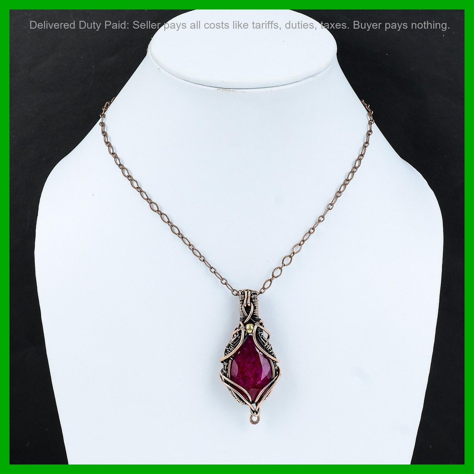 Copper Oval Kashmir Rubi Gemstone Anniversary Wire Wrapped Handcrafted Pendant