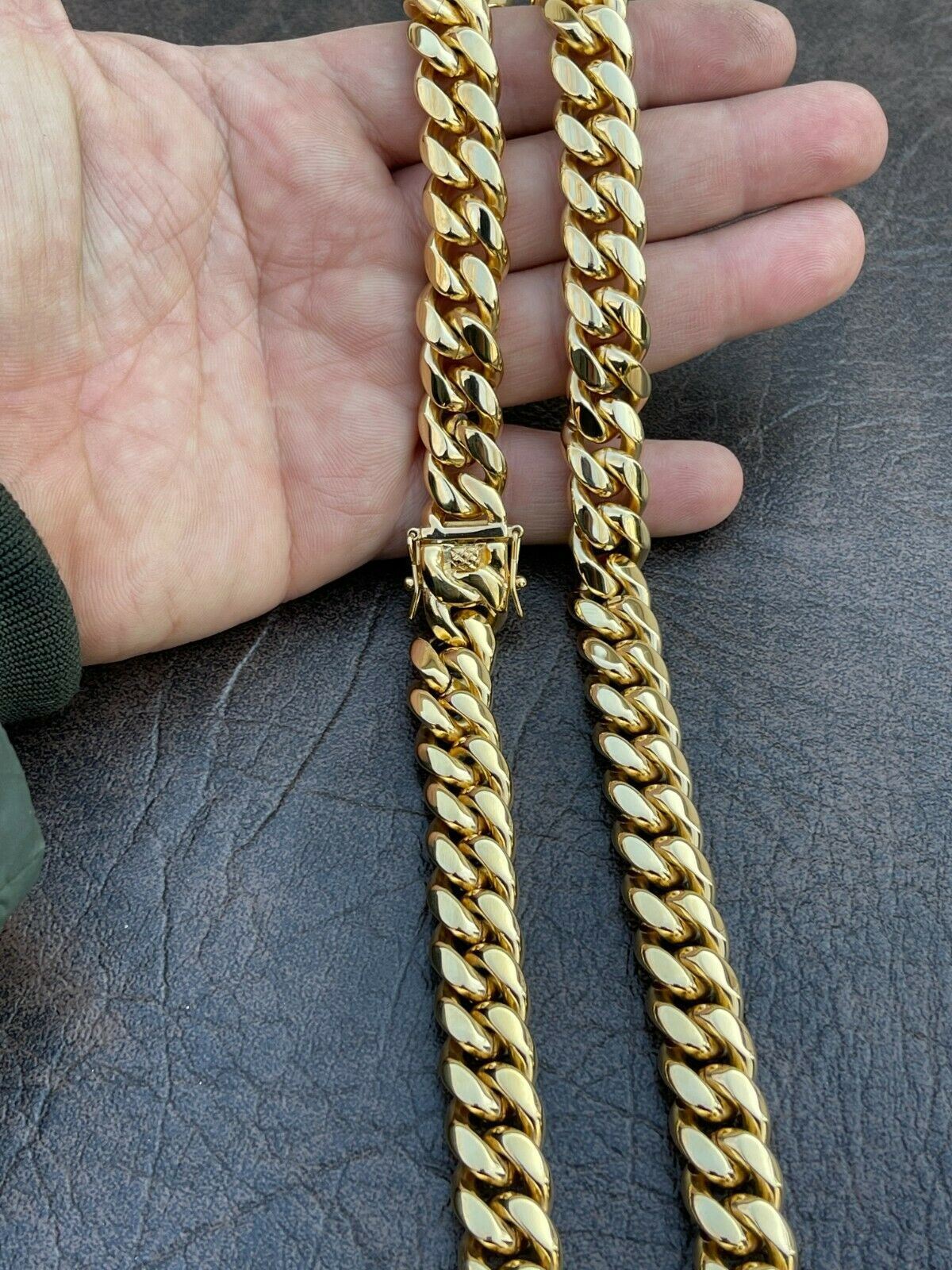 Miami Cuban Link Chain Real 18k Gold Plated Stainless Steel Necklace 14mm