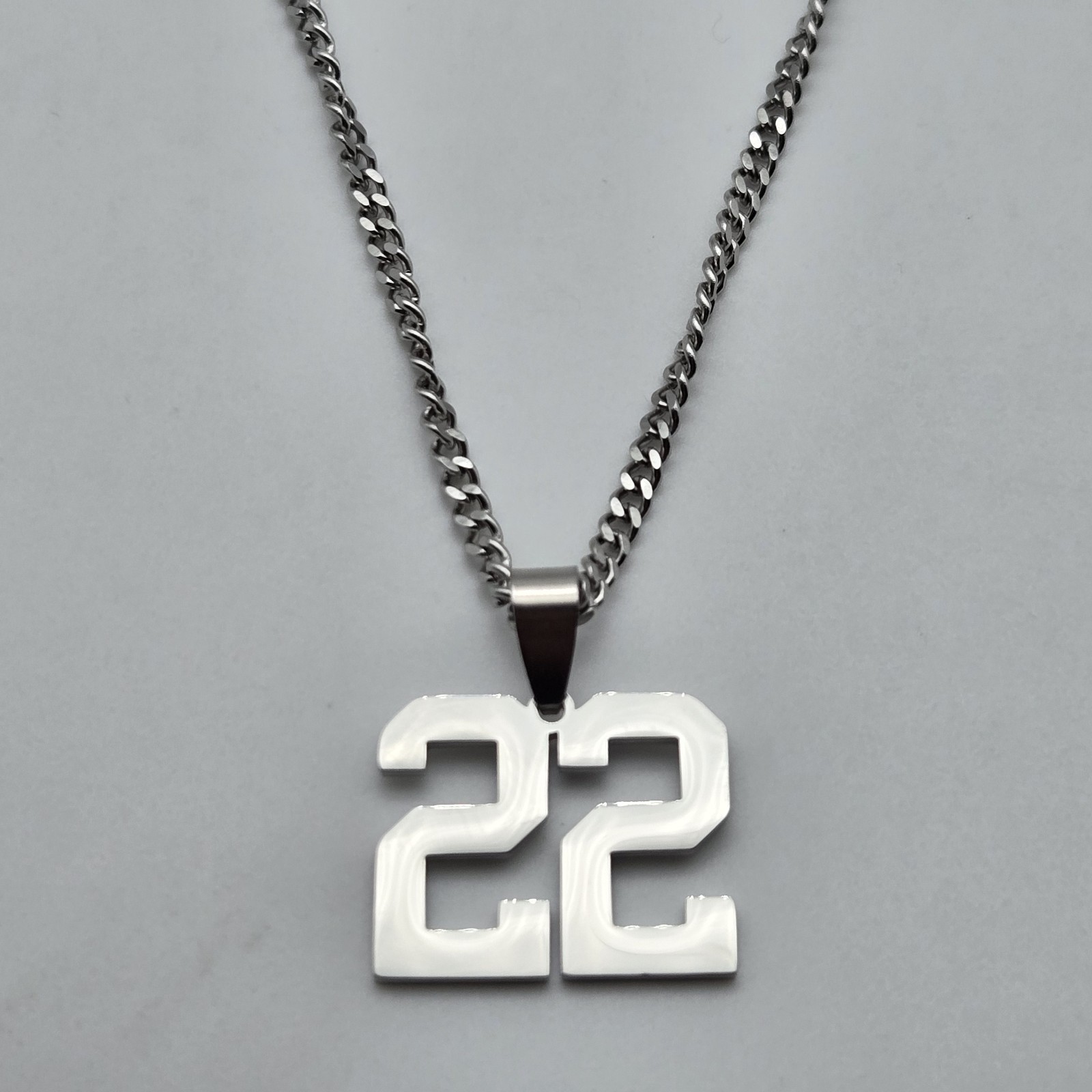 #22 BASEBALL FOOTBALL NUMBER Pendant Charm / 18″-24″ STAINLESS CHAIN NECKLACE