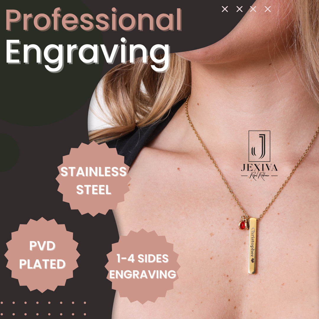 Personalized Name Engraved Bar Necklace for Women/Men