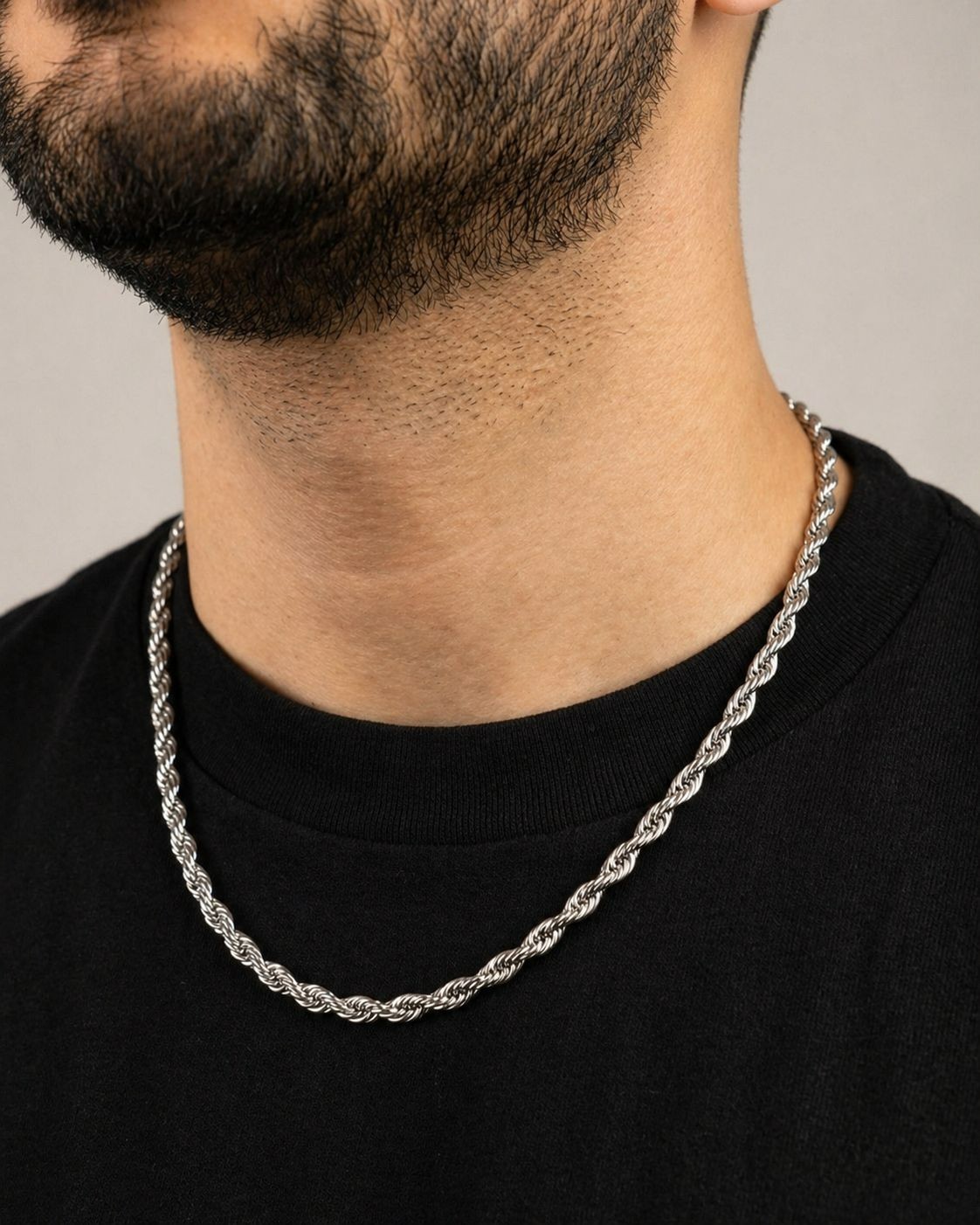 Stainless Steel Rope Chain Necklace 4mm 5mm Silver Tone 18” 20” 22” Waterproof
