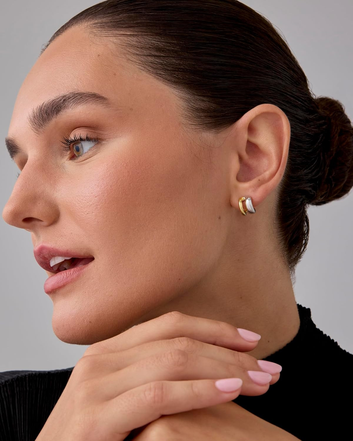 14K Gold Plated and Rhodium Plated Two Tone Multihoop Double Hoop Geometric Earr