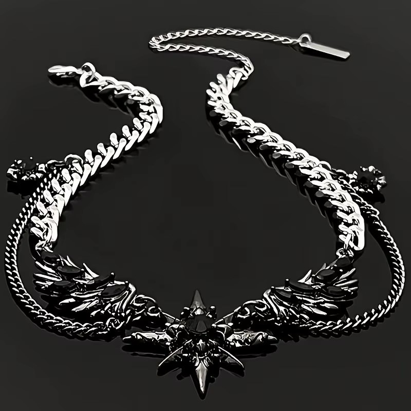 Men’s Star Starburst Wings Necklace Metal Jewelry Goth Punk Stainless Steel