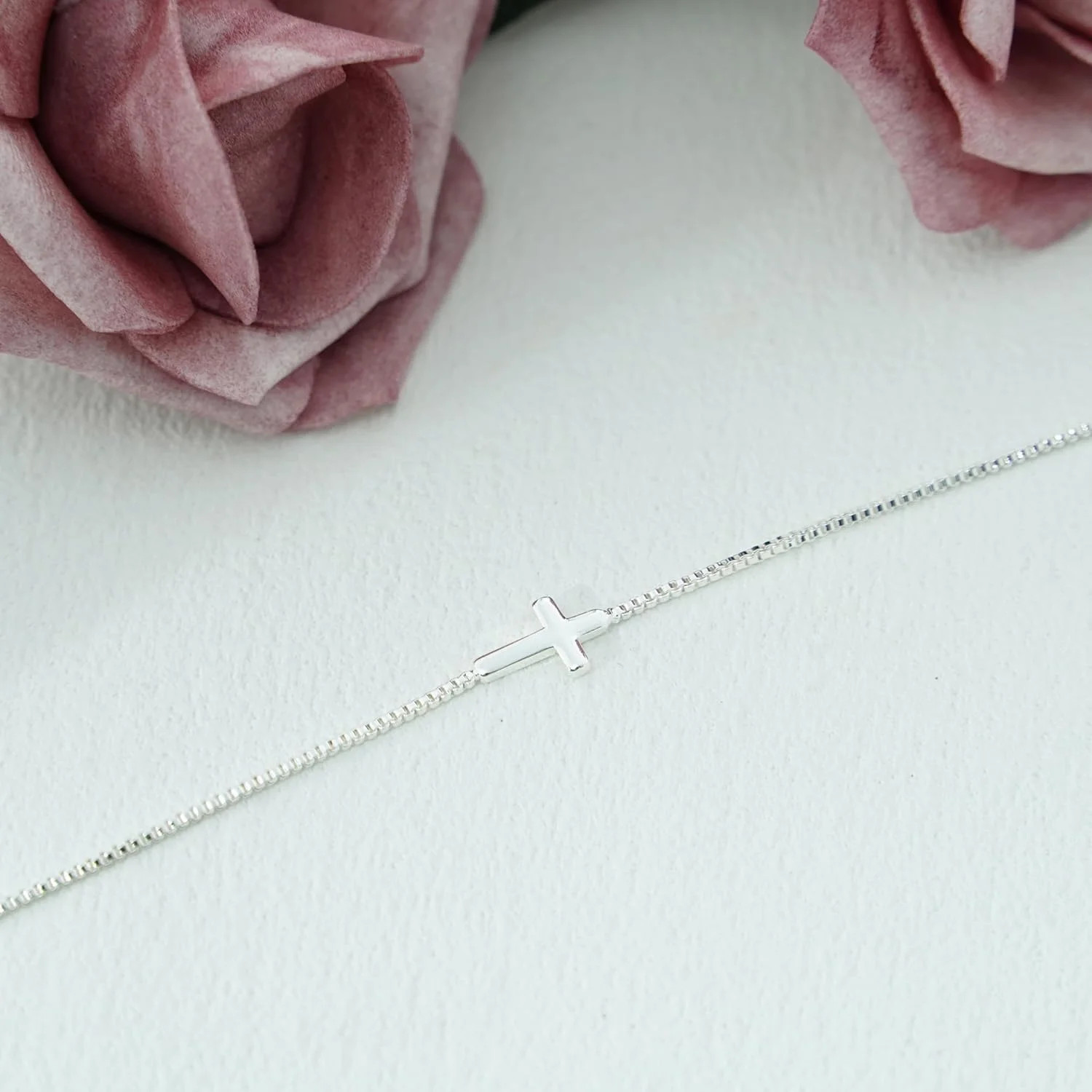 Cross Necklace for Women Trendy 925 Sterling Silver Plated Dainty Small Sideways