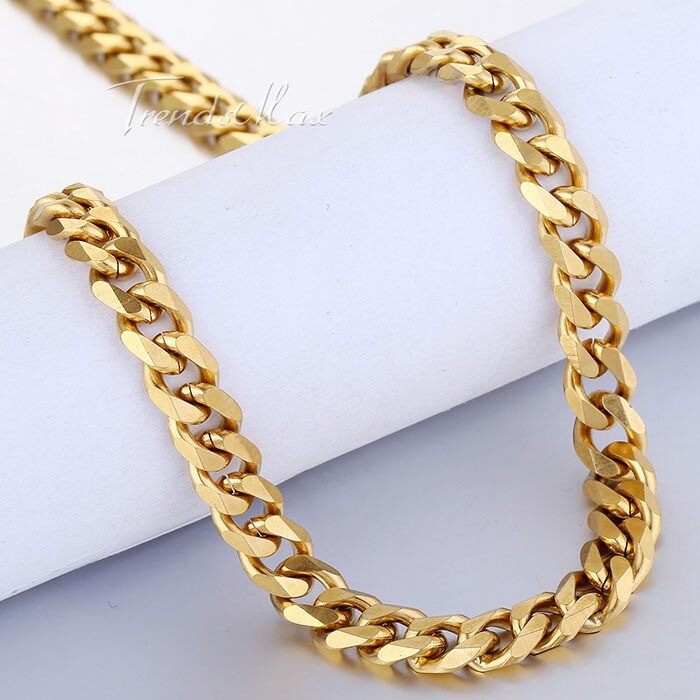 7mm 16-36″ Gold Plated Curb Link Stainless Steel Necklace Men Women Chain Choker
