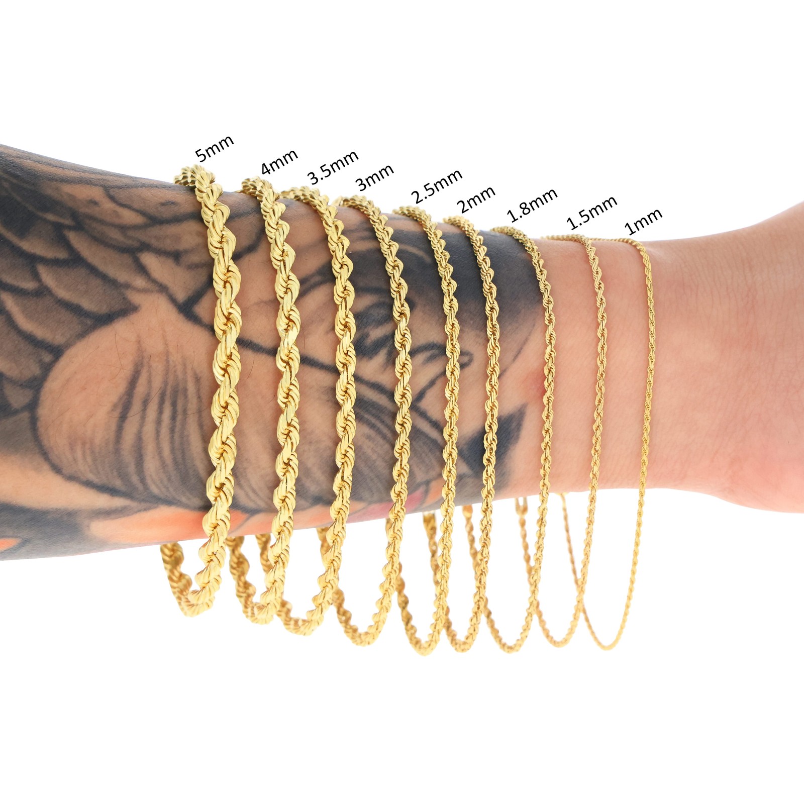 10K Yellow Gold 2mm-7mm D/C Rope Chain Bracelet Men Women 7″ 7.5″ 8″ 8.5″ 9″